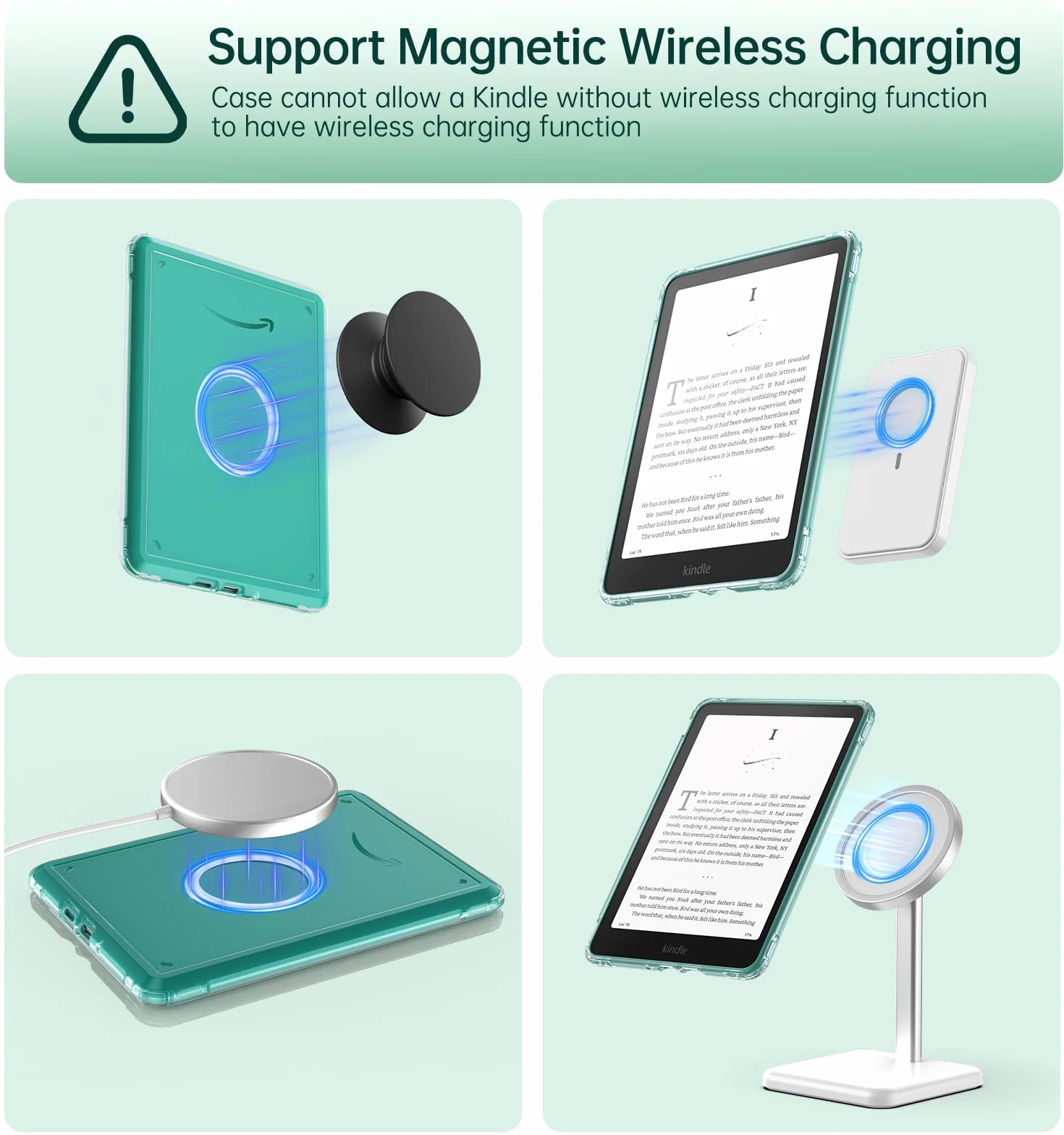 MoKo Coque Pivotante à 360° pour 7" Kindle Paperwhite 12e Gén 2024&Kindle Colorsoft 2024/2025, Étui Protection à Dos Clair Magnétique Détachable avec Support Réglable et Auto Réveil/Sommeil, Vert Jade