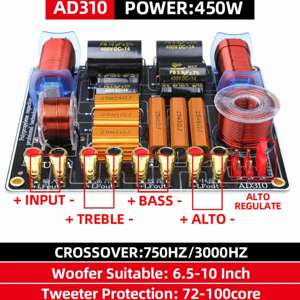 Haut-Parleur Professionnel à Trois Voies 450 W Répartiteur 750 Hz/5 000 Hz Filtre Croisé Audio Scène Home Cinéma