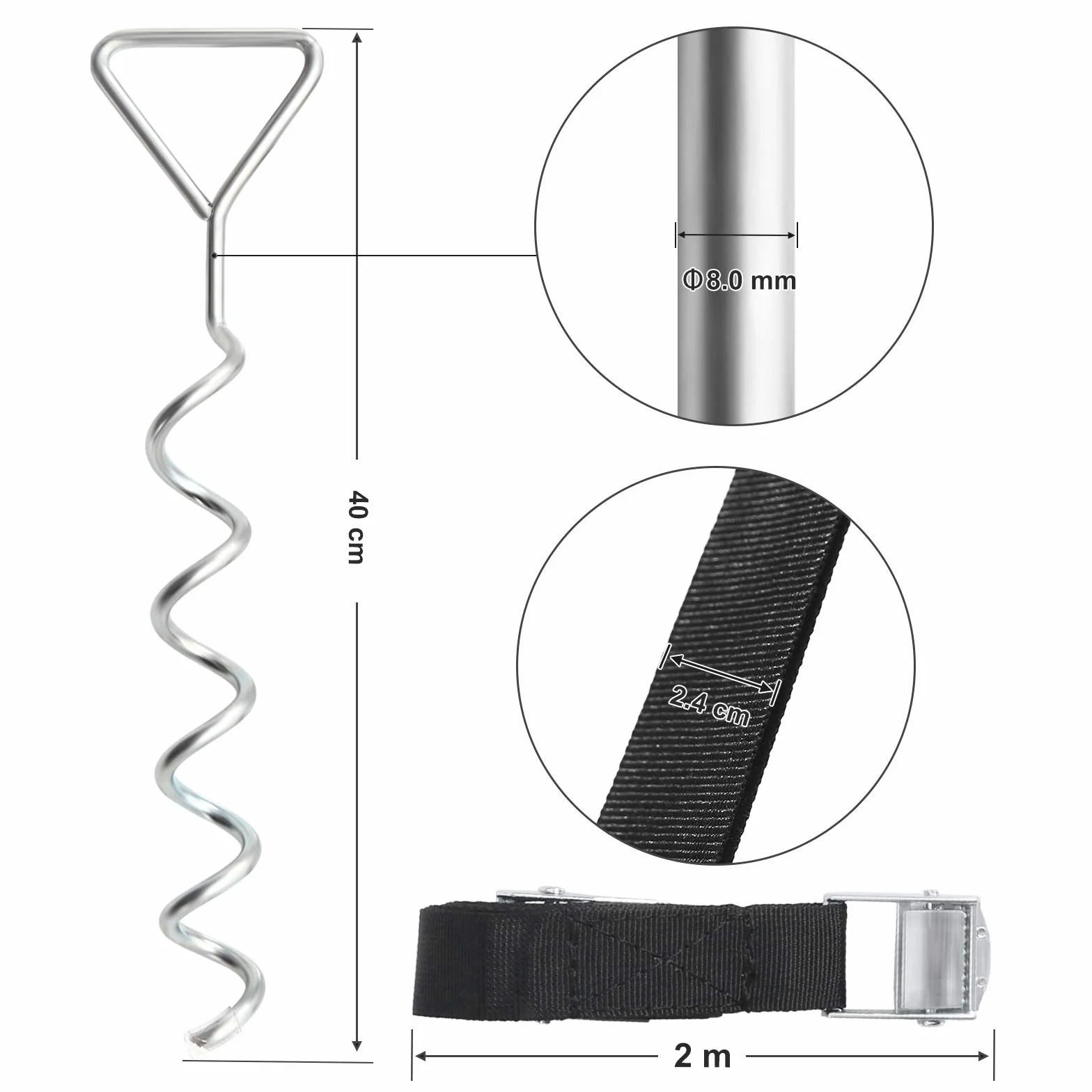 SONGMICS Set d'ancrage pour Trampoline, Lot de 4, Piquets Spiralés, Argent et Noir