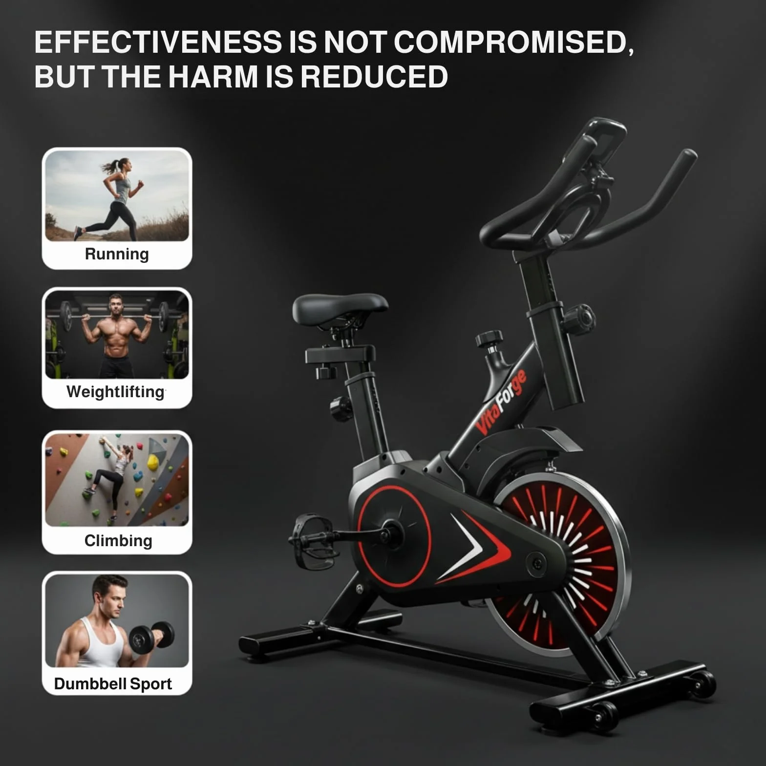 Vélo d'appartement magnétique silencieux réglable, Entraînement cardio compact Noir/Rouge