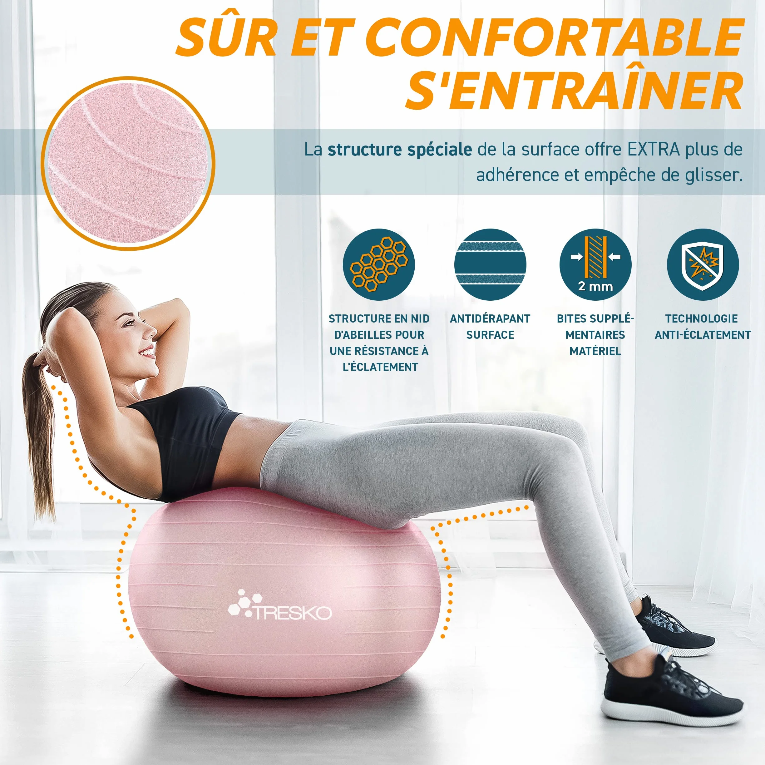 TRESKO Ballon de Gymnastique Anti-éclatement 300 kg avec Pompe à air