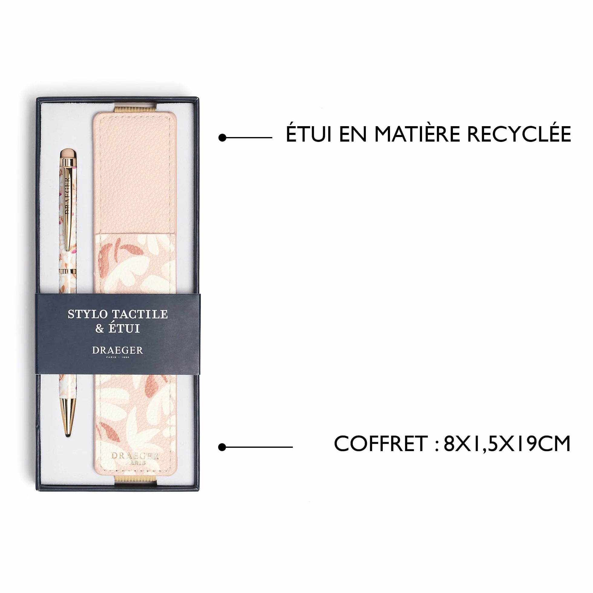 DRAEGER Paris 1886 Coffret Stylo Tactile & Étui – Stylo à Embout Tactile pour écrans + étui pour 2 stylos en matière recyclée