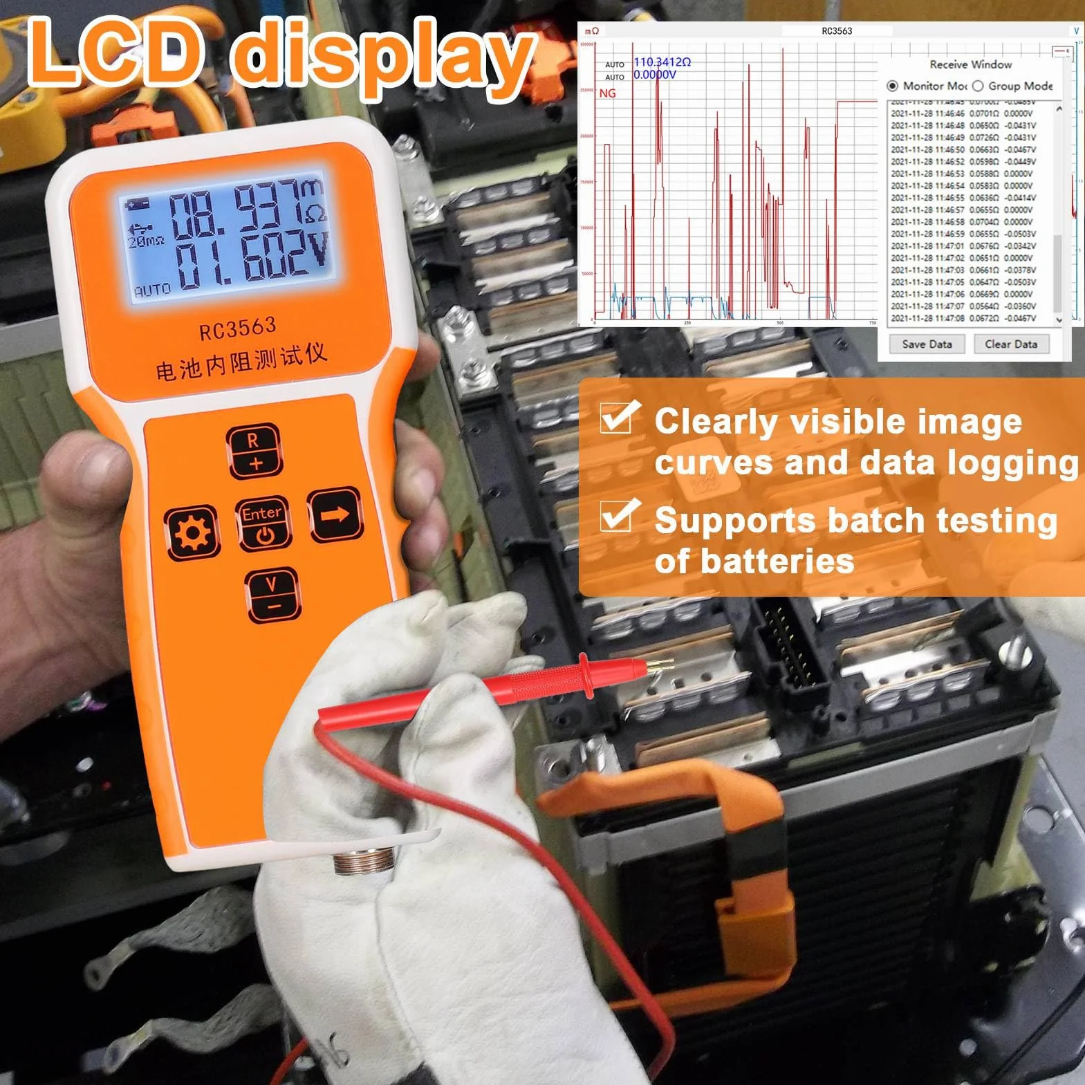 Testeur de résistance interne de batterie 200Ω 100V haute précision quatre fils lithium plomb-acide