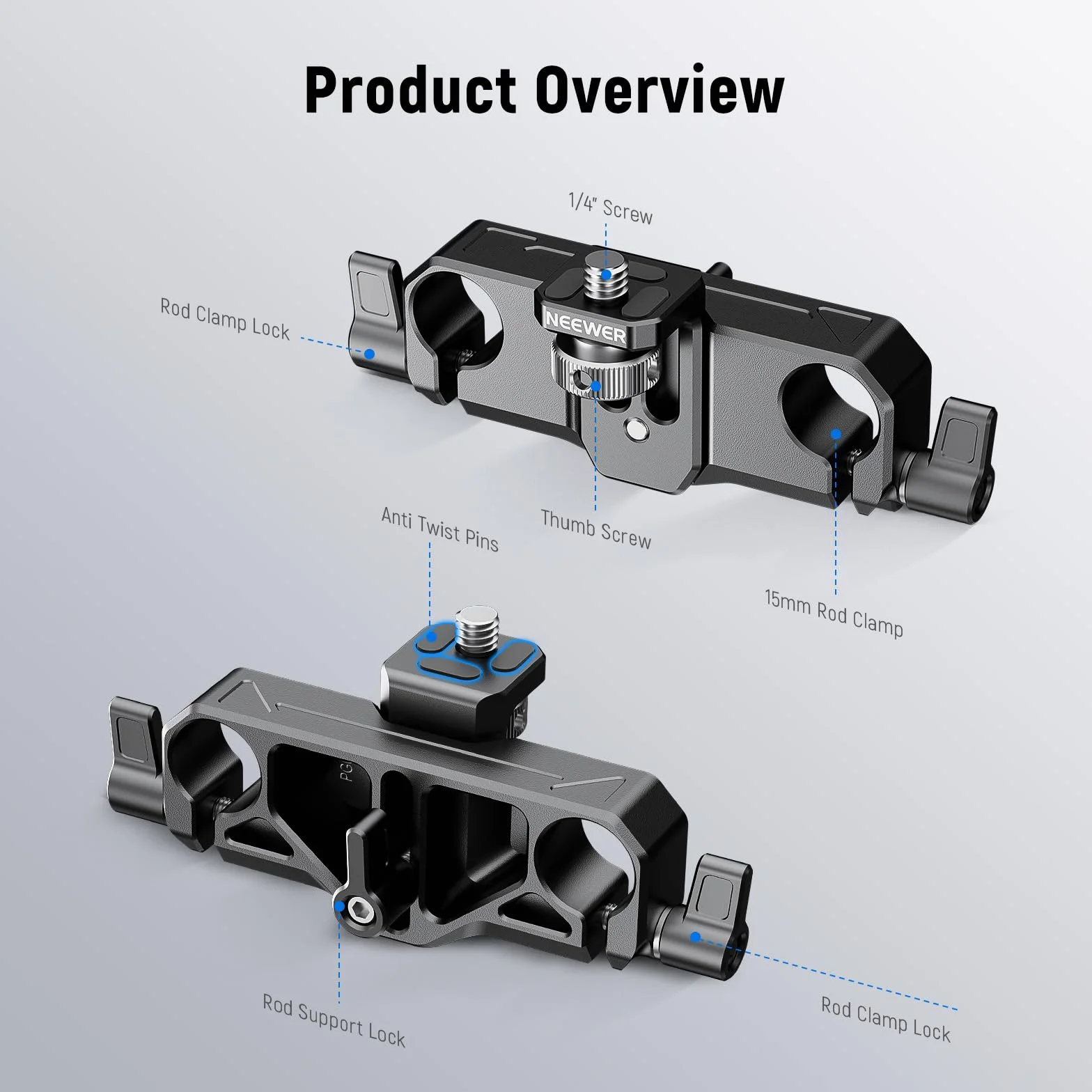 NEEWER Support de boîte Mate, LWS 15 mm à Double Tige avec vis de 6,35 mm et réglage Vertical de 22 mm, Compatible avec SmallRig Neewer Mini Matte Box, PG013