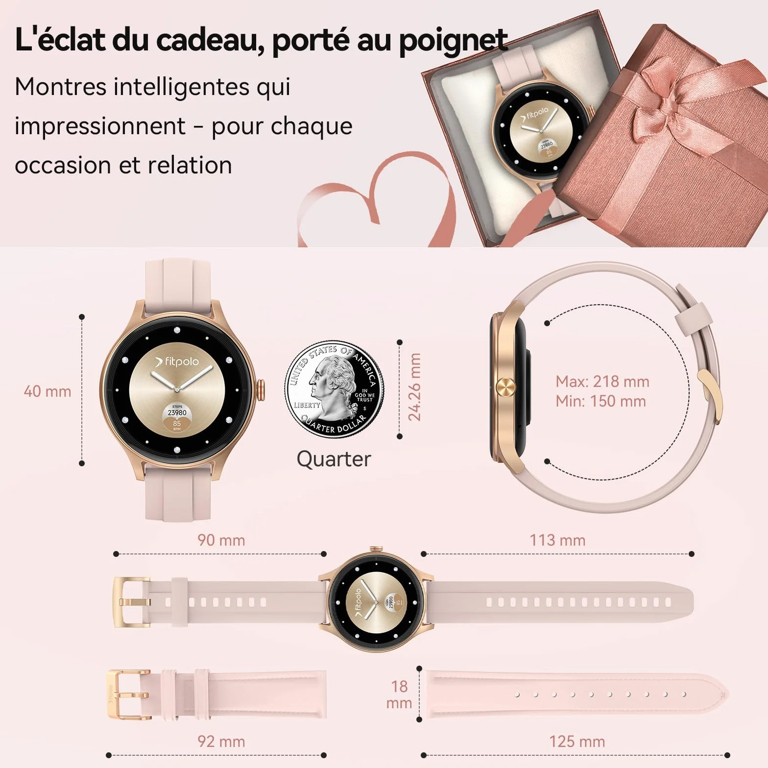 Montre Connectée Femme Smartwatch 1.57" Appel Bluetooth Surveillance Fréquence Cardiaque Sommeil 3ATM étanche 120+ Modes Sport Podometre