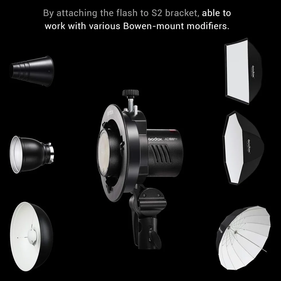 Godox AD100 Pro AD100Pro Flash tête Ronde avec Le kit AK-R1, 360 à Pleine Puissance, Recyclage 0,01s à 1,5 s, 1/8000 HSS, Soutien TTL/M/Multi-Fonctions, Batterie 2600mAh