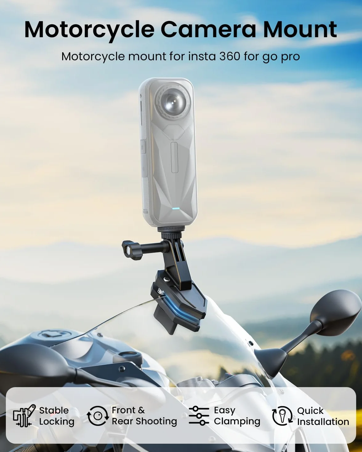 Support À Pince pour Pare-Brise De Moto Caméras pour Insta360 X5 X5/X4/X3 pour GoPro pour DJI Osmo Action Supports À Pince pour Moto pour Accessoires Insta360 X5