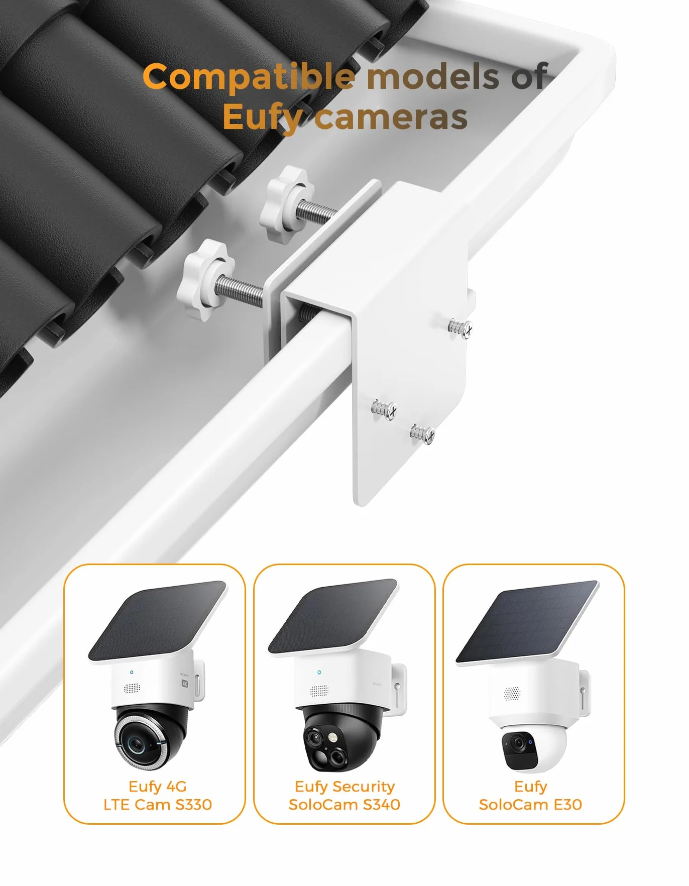 Support pour caméra de sécurité Eufy SoloCam S340/SoloCam E30/E42, support de caméra de sécurité solaire, vis anti-rouille, pas de perçage, compatible avec les caméras dôme IP PTZ extérieures