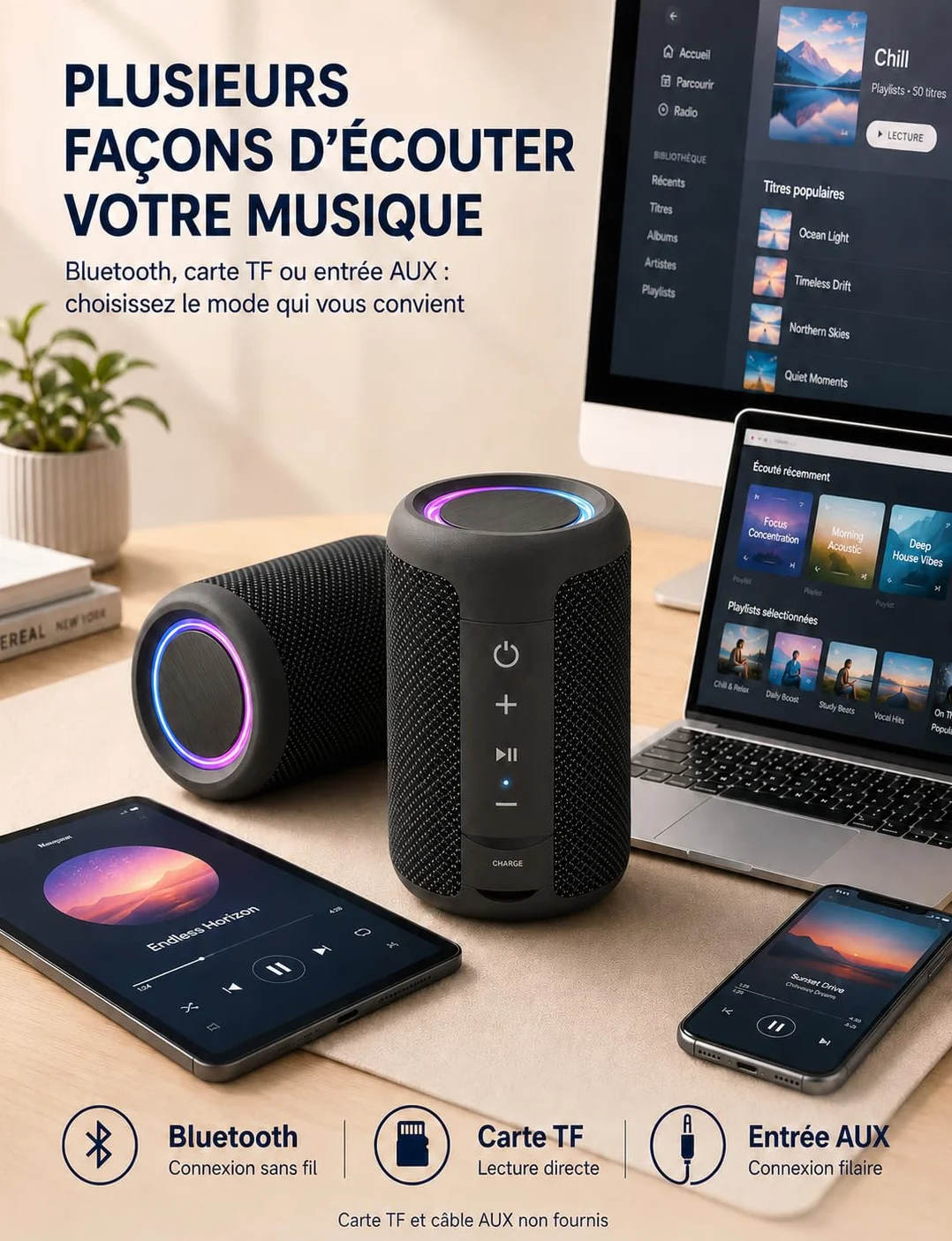 Enceinte Bluetooth Portable 15W Bluetooth 5.3 15H Autonomie Mini Haut-Parleur sans Fil TWS IPX5 Étanche