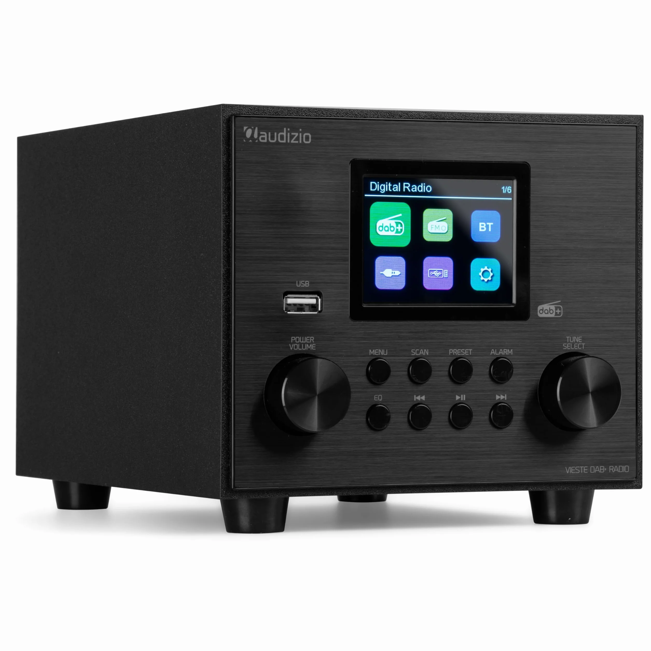 Audizio Vieste Radio Dab+ FM Bluetooth 5.0 - Noire, Subwoofer Intégré, Écran Couleur 2,8", Port USB, Sortie Casque, Télécommande Incluse, Idéale pour Écouter la Radio à la Maison