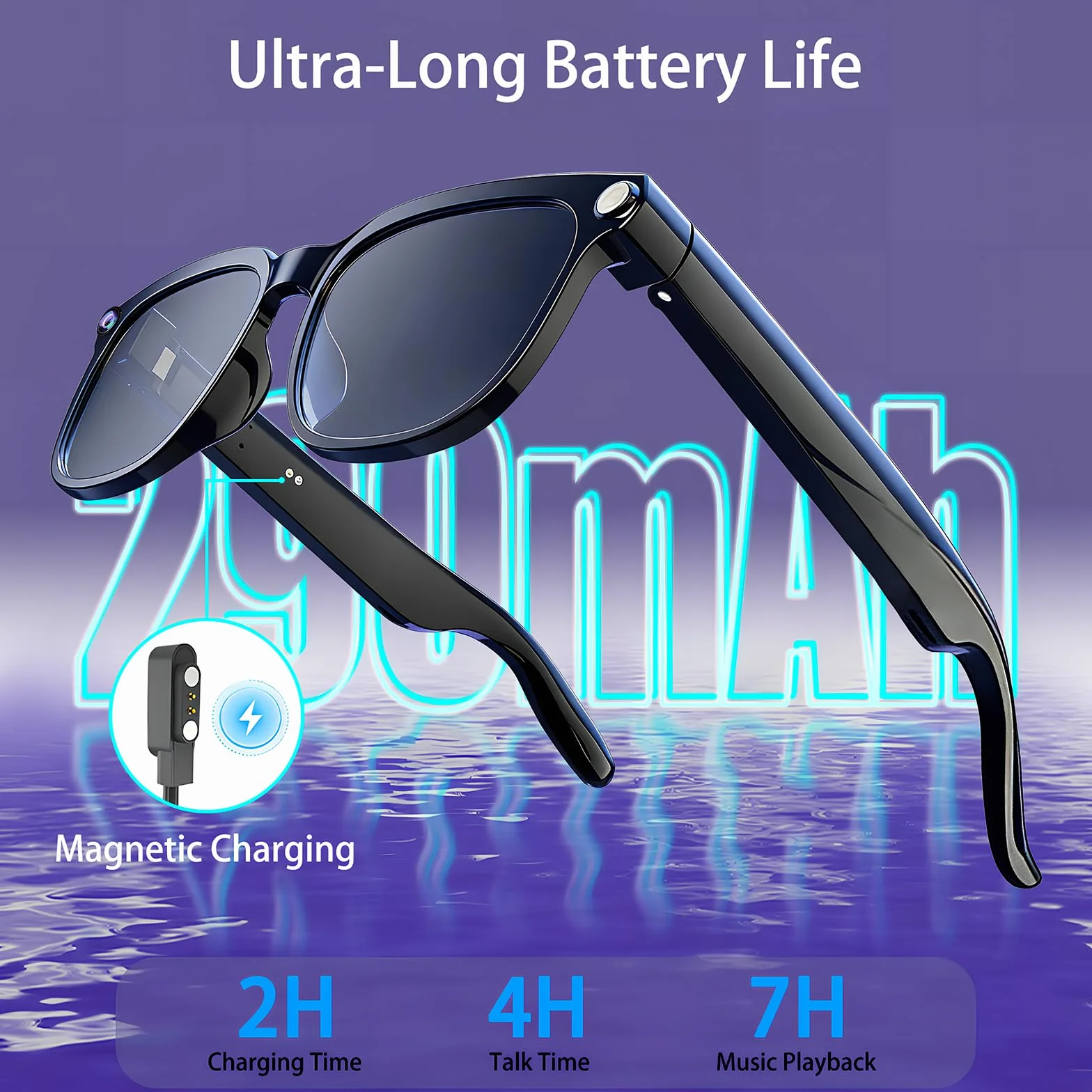 Lunettes Connectées avec 8MP Lunette Camera, 1080p Lunette Traductrice Lunettes IA Lunette Intelligente avec Verres Photochromiques, Musique Bluetooth, Stant Vocal et Vidéo