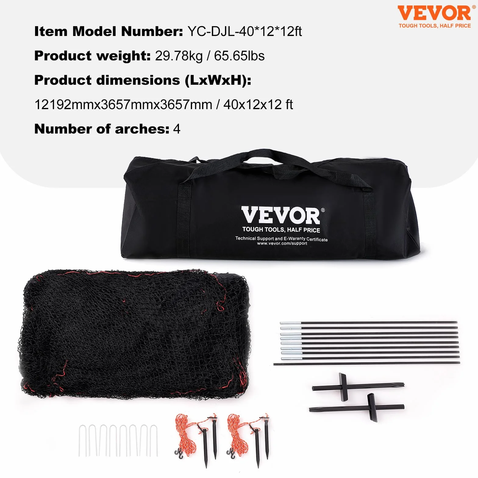 VEVOR Cage de Frappeur 12x3,6x3,6 m Filet d'Entraînement Baseball Softball Poteaux Fibre de Verre Portable