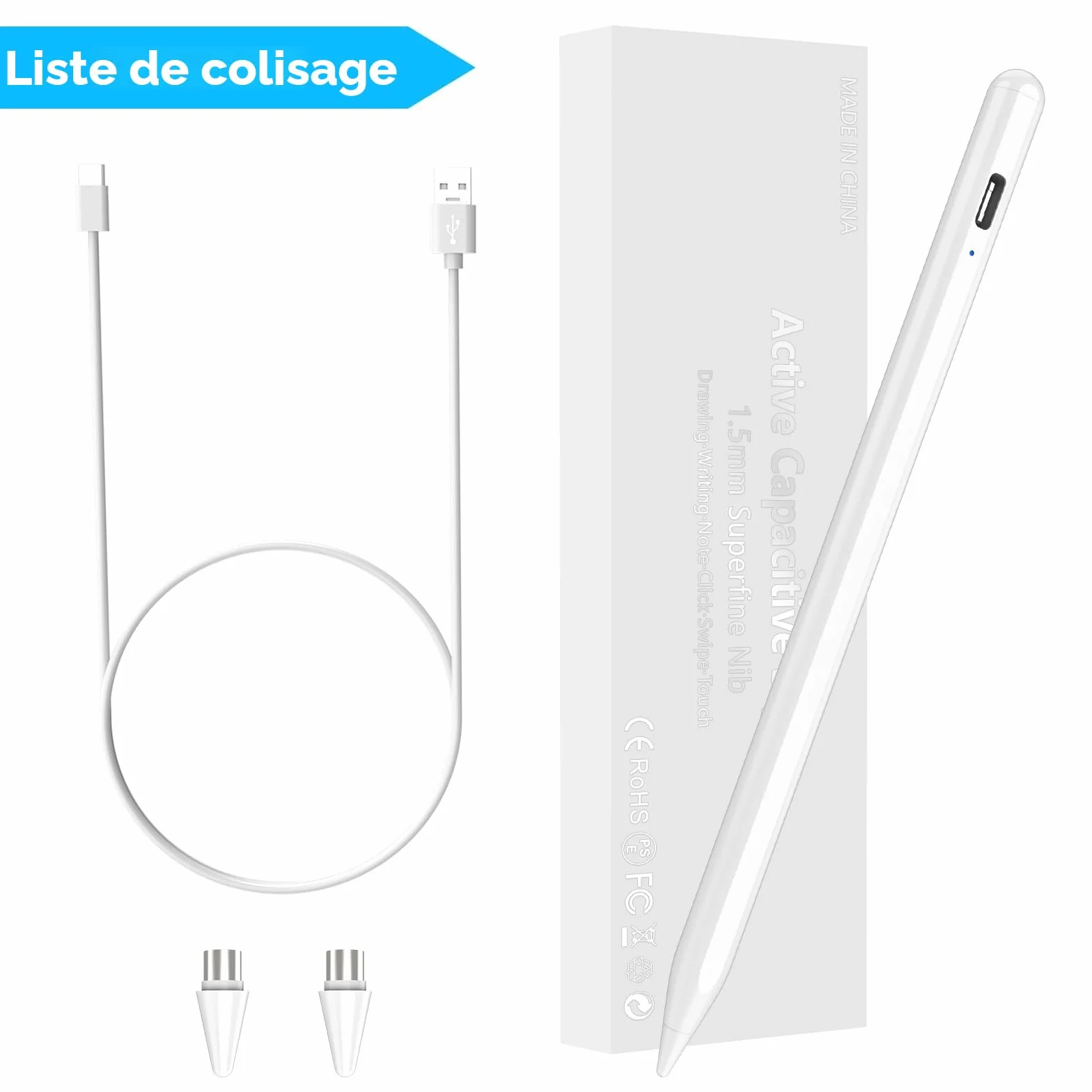 KARFUN Stylet Tablette Android, Stylet Tablette pour Charge Rapide, Fixation Magnétique, Compatible avec Samsung, Xiaomi et Lenovo Etc (Blanc)