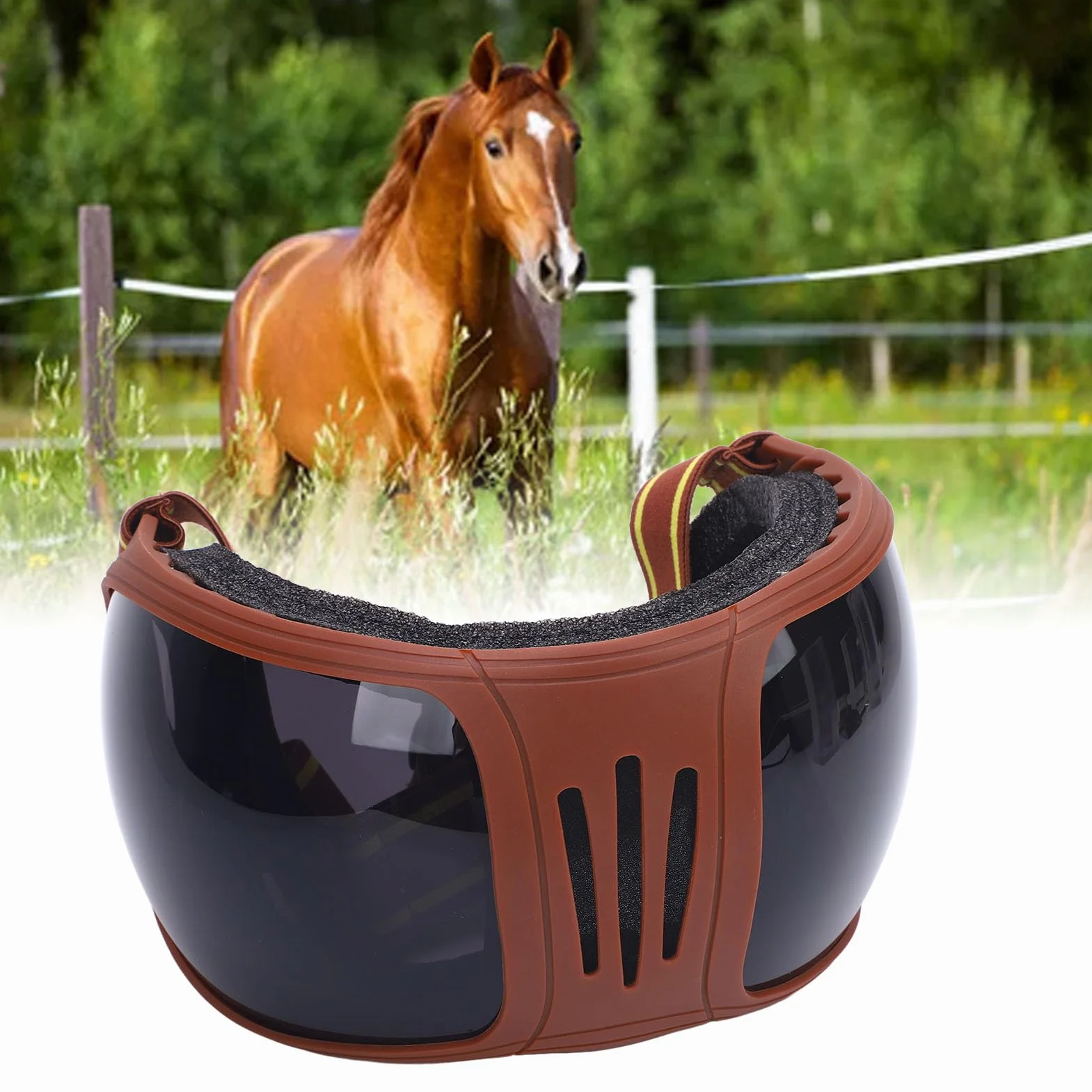 Lunettes d'équitation UV400 Sangles Réglables Rembourrage Mou Sportives Soleil (Gray)