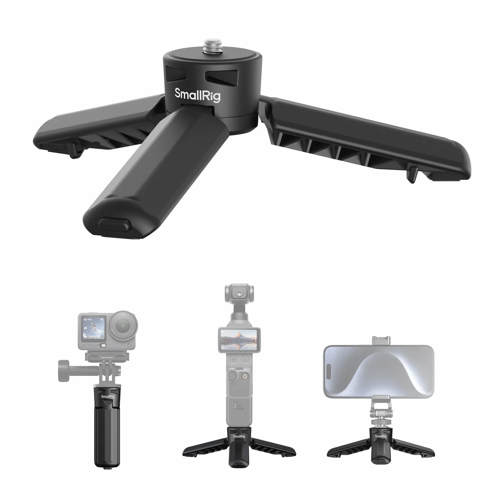 SMALLRIG Trépied pour caméras d'action pour DJI Osmo Pocket 4 / Pocket 3 / Action 6/5 Pro, vis 1/4"-20, Charge maximale 500 g, Poids 50 g, Format Compact 10 cm - 6049