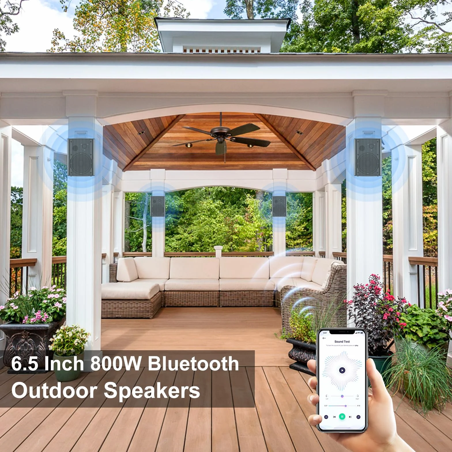 STUDIOFINIX 800W 6,5 "Outdoor Bluetooth Haut - Parleur étanche avec amplificateur Multifonction système Mural résistant aux intempéries pour Patio Garden Poolside Home (4 Haut - parleurs)