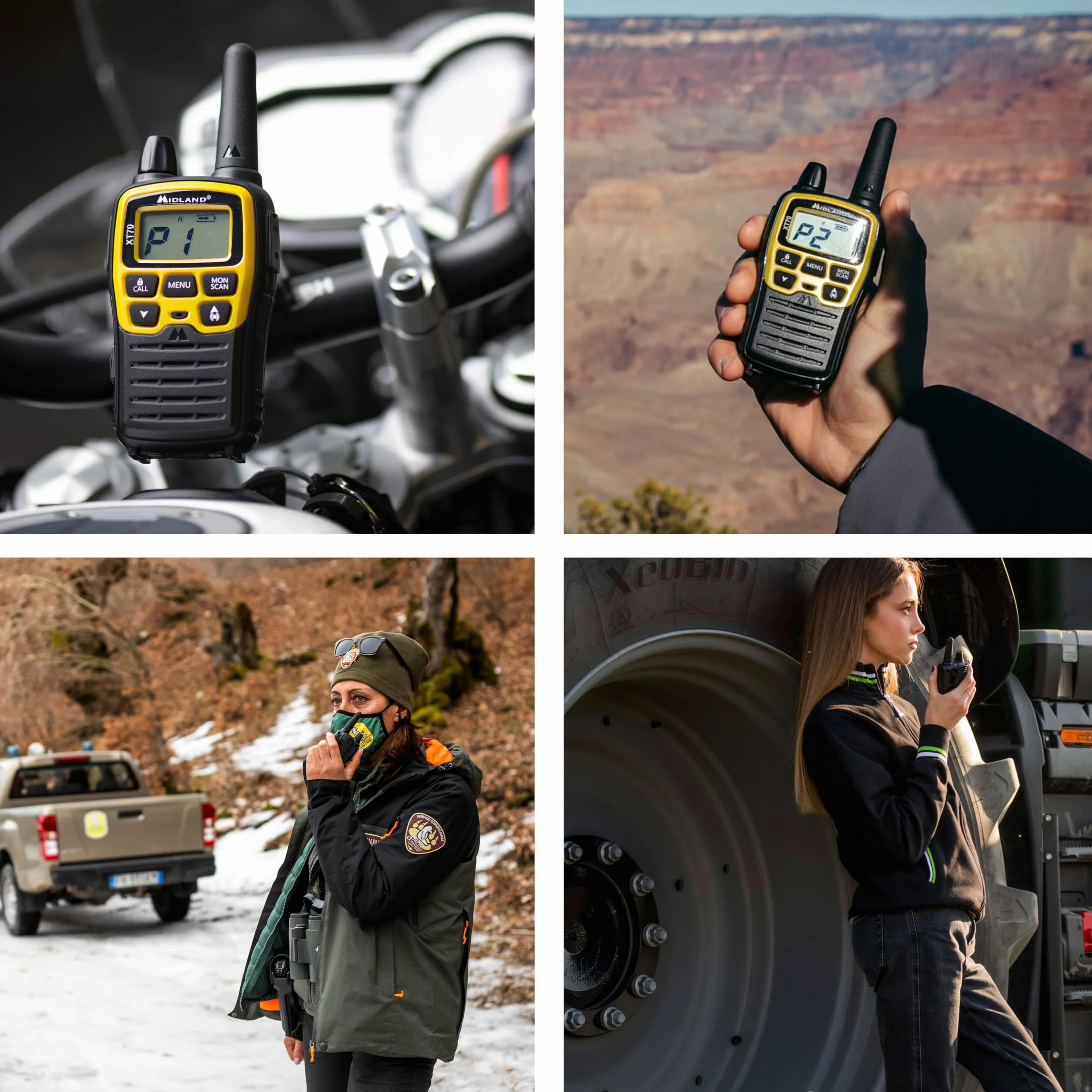 Midland C1180.01 XT70 Adventure Talkie Walkie - Émetteur-Récepteur Radio Pro Bi-bande à Recharge Rapide - Jaune - 69 LPD et 24 PMR446, 12 km, 38 Tonalités et 83 Codes - Lot de 2 Émetteurs-Récepteurs