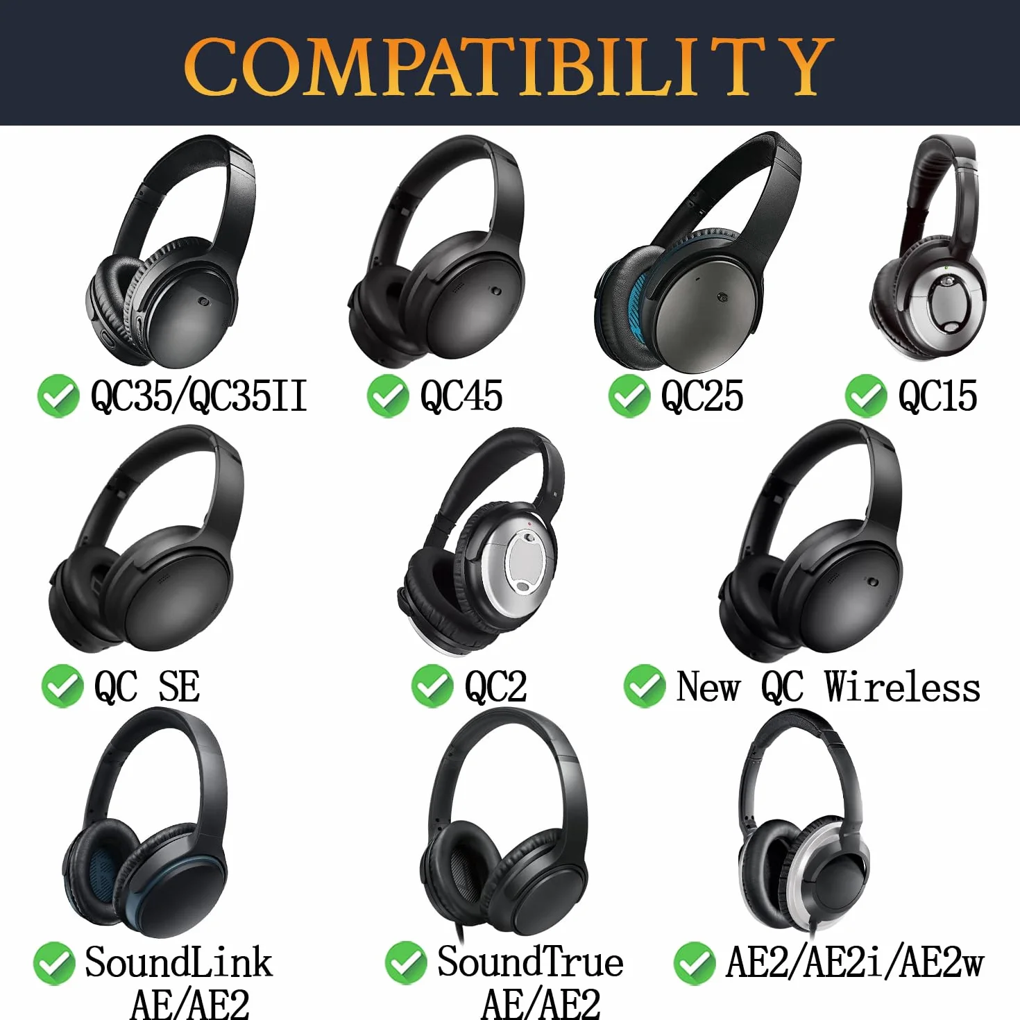 SoloWIT Coussinets d'oreille pour Bose Casques, Remplacement pour QC15 QC25 QC2 QC35 Ae2 Ae2i Ae2w SoundTrue SoundLink
