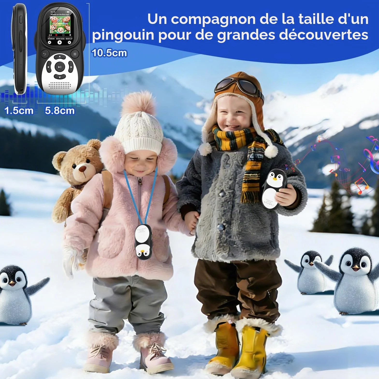 Lecteur MP3 Enfant Bluetooth 5.3 64Go Écran IPS 2 Pouces Radio FM 750mAh