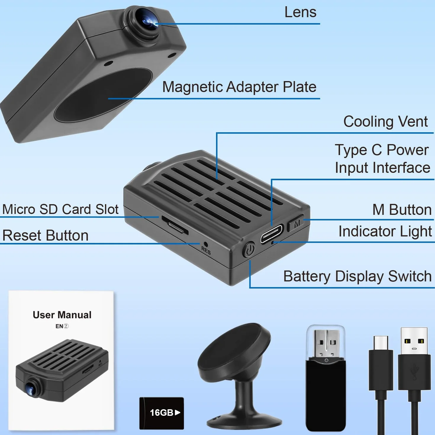 OTADUG Caméra Espion, Caméra de Surveillance 1080P avec Loop Recording, Détection de Mouvement, Grand Angle 120, 3 Heures, avec Une Carte, Pas Besoin de Wi-FI