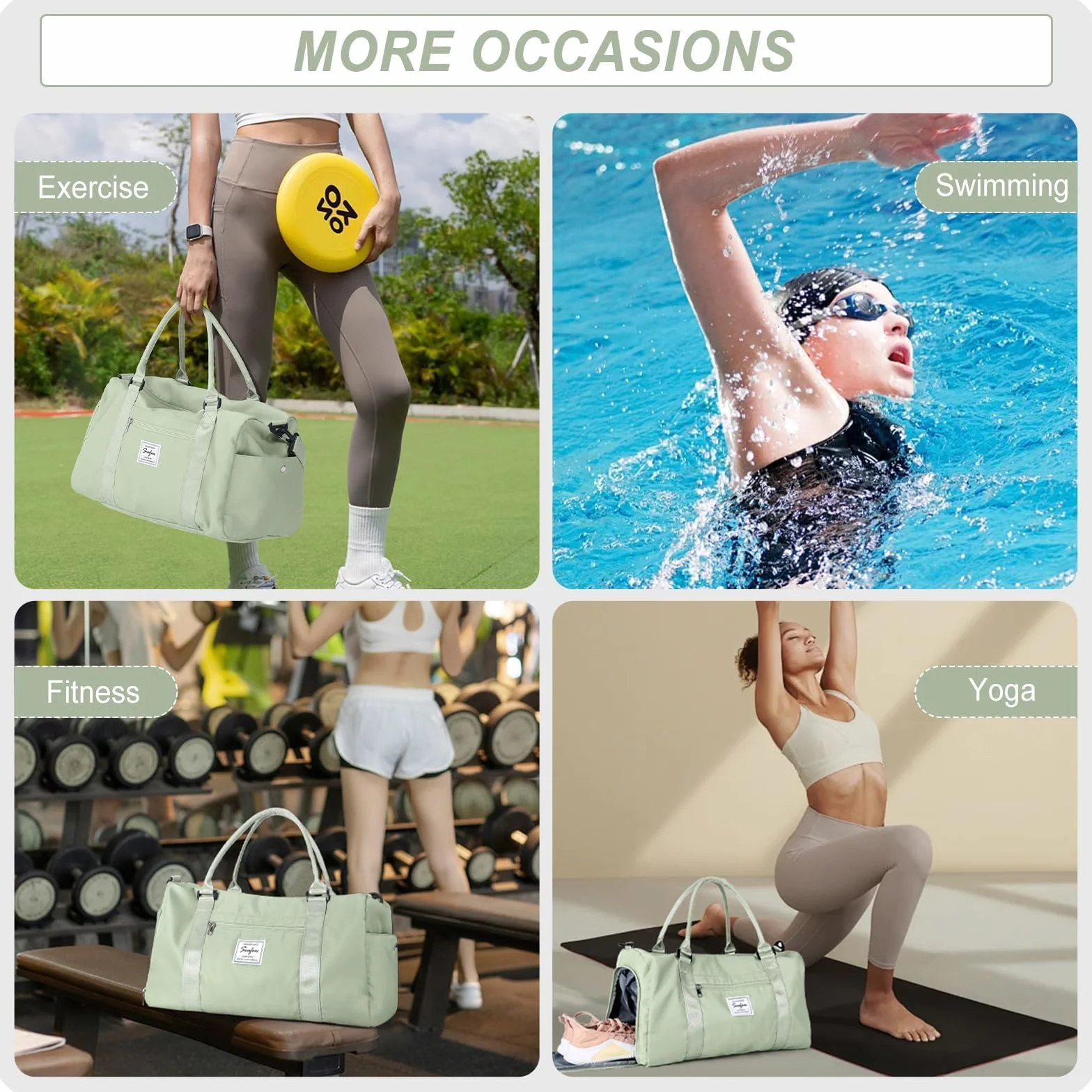 HYC00 Sac de Sport Femme Homme avec Compartiment Chaussures Poche Humide, Sac Voyage Weekender Duffle Bag Fitness Gym, Vert Herbe