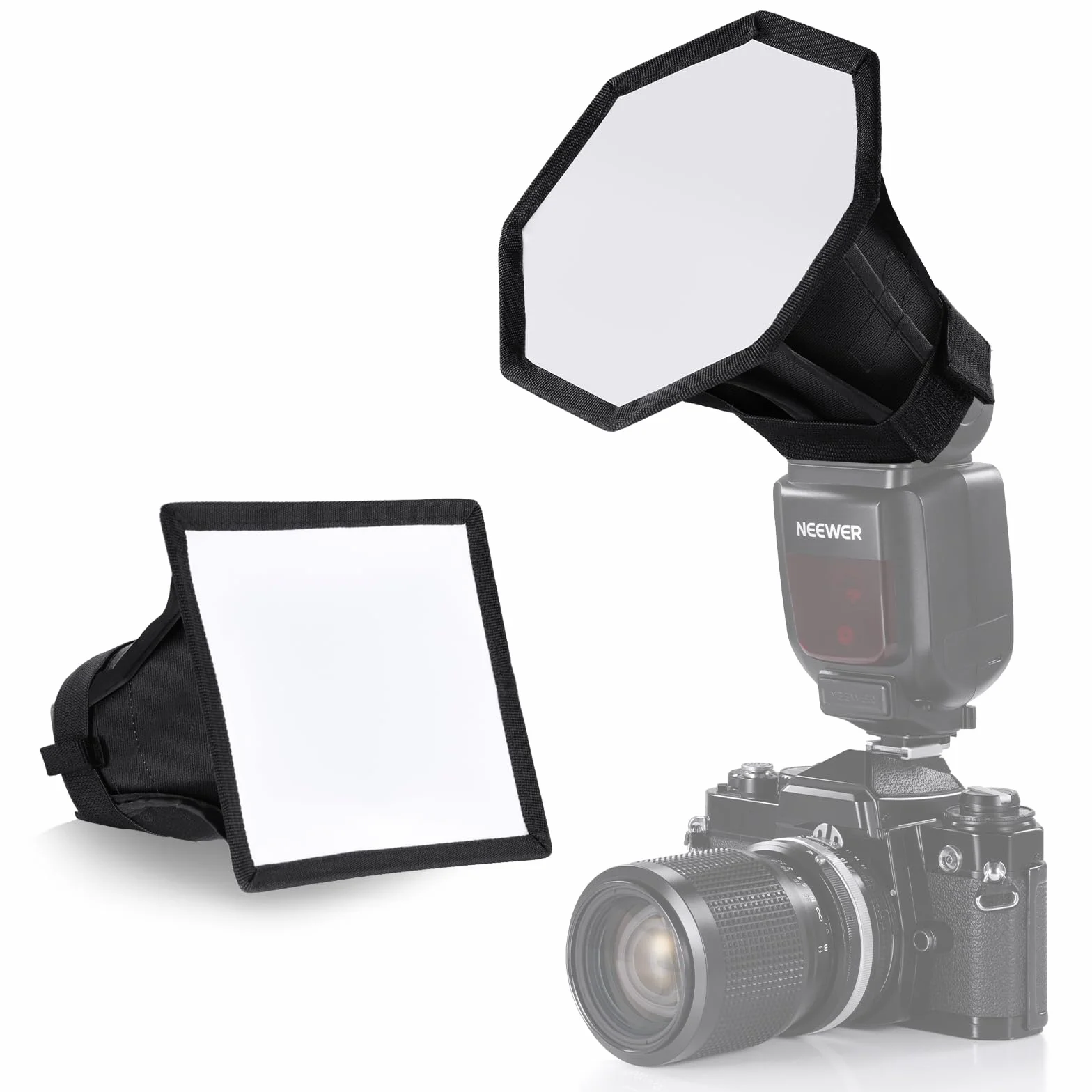 NEEWER Lot de 2 diffuseurs de Flash améliorés - Boîte à lumière Pliable (octogonale de 15 cm, rectangulaire de 15,2 x 12,7 cm) pour Flash à tête Ronde Z2 Z1 V1 et Compatible avec Godox Sony Nikon