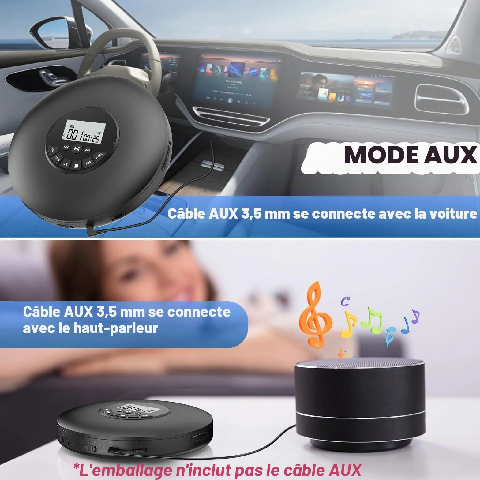 Lecteur CD Portable Arafuna avec Protection Anti-Saut, Casque Inclus
