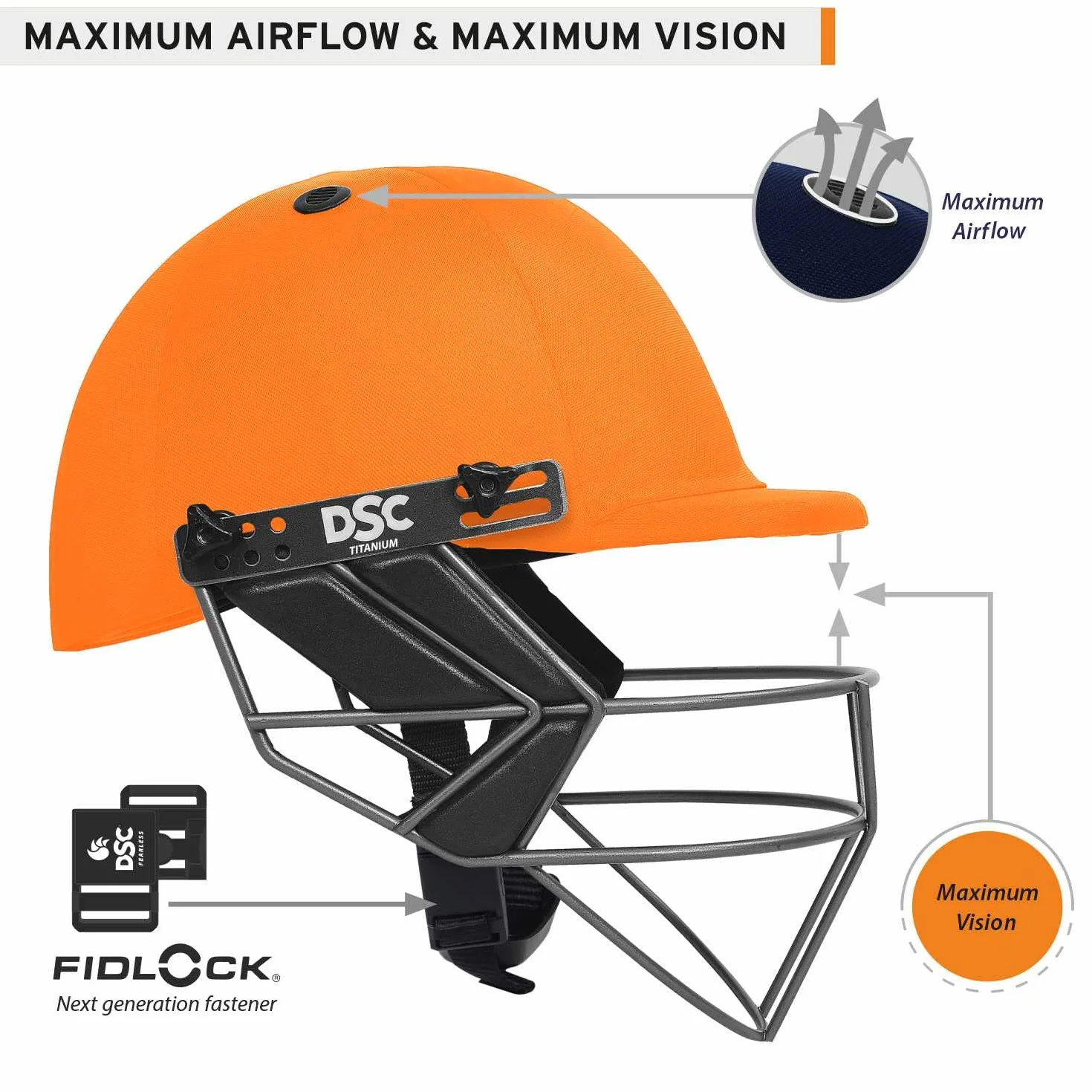 Fort 44 Lite Ti Casque de cricket homme grille réglable titane poids léger
