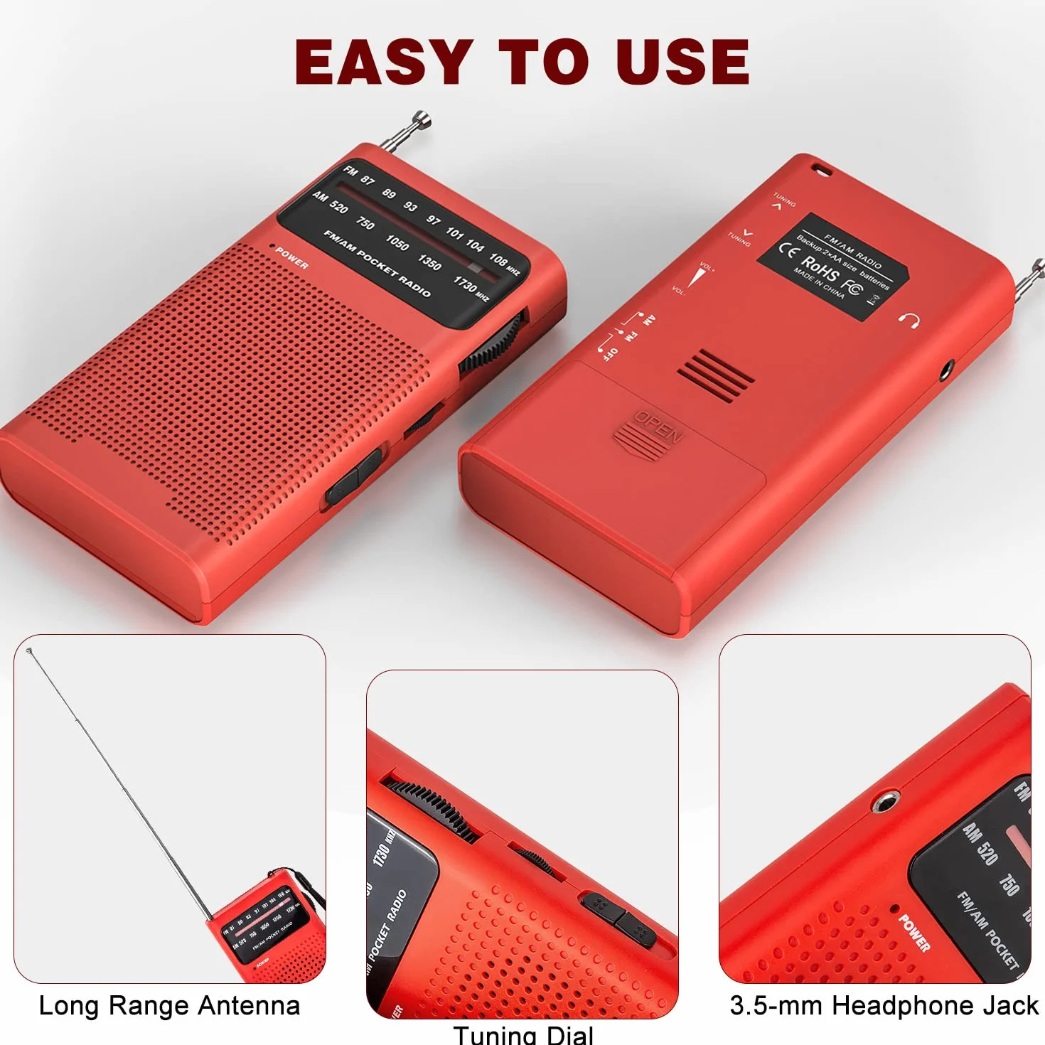 Tendak Radio Portable, AM(MW)/FM Radio a Pile, Transistor Radio de Poche avec Excellente Réception, Excellente Qualité Sonore, Mini Radio Portable(AA)