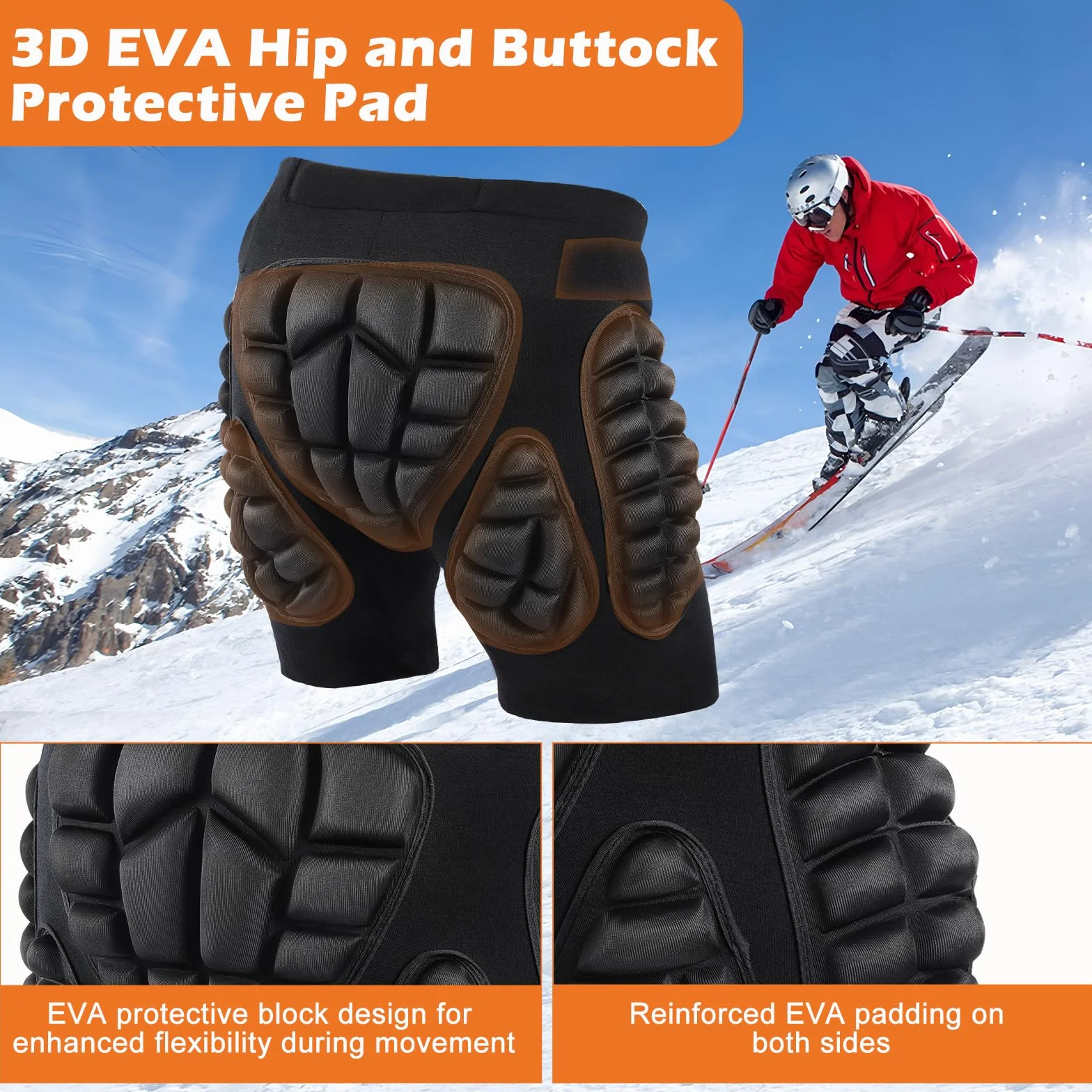 Short de Protection Rembourré en EVA 3D, Protection Hip Pad Pantalon, Résistants aux Chocs pour Skateboard, Snowboard, Patinage, Cyclisme