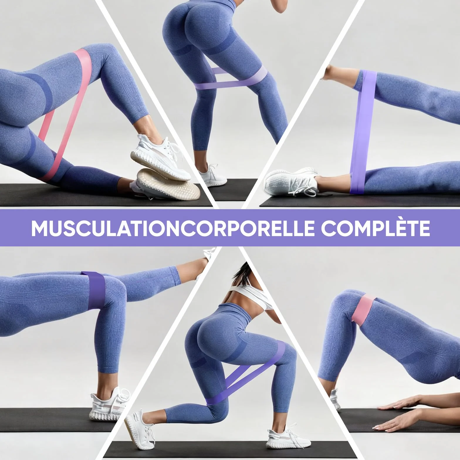 Bande Elastique Musculation Lot de 5 avec 5 Niveaux de Résistance Différents, Sac de Rangement, Fitness