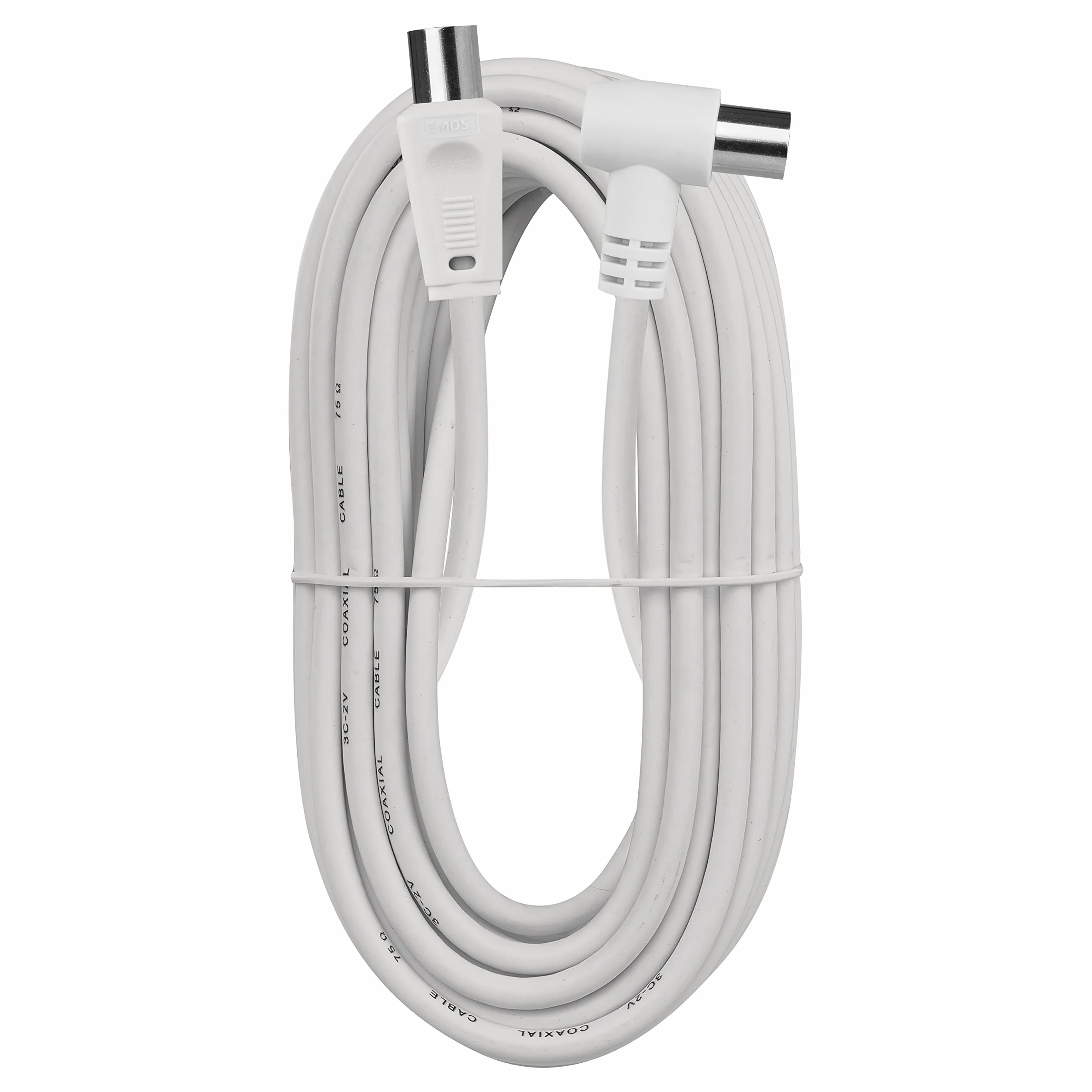EMOS Câble d'Antenne Coaxial pour TV Numérique, Récepteur, SAT - Double Blindage, Connecteur Mâle Droit vers Femelle Coudé (90°)