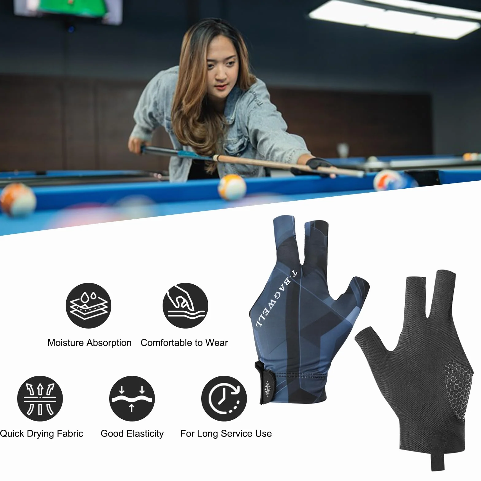 PATIKIL Gants de Billard pour Main Gauche, Accessoires pour Billard, Snooker, Carambole