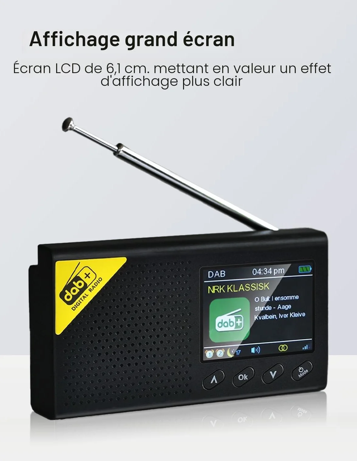Radio Dab, Dab+ Bluetooth Portable | Batterie Rechargeable ou Alimentation par câble USB-C | 12 Heures de Lecture, Affichage LCD 2.4“, Prise Casque | Double Alarme, FM, 40+ présélections