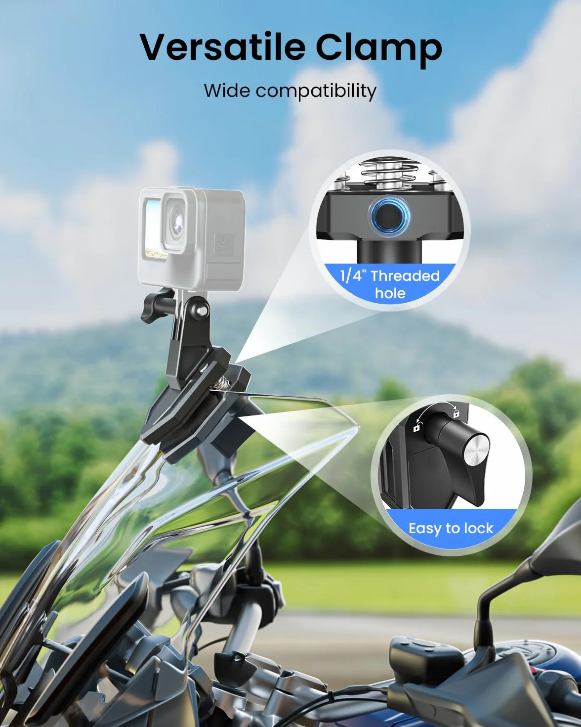 Support À Pince pour Pare-Brise De Moto Caméras pour Insta360 X5 X5/X4/X3 pour GoPro pour DJI Osmo Action Supports À Pince pour Moto pour Accessoires Insta360 X5
