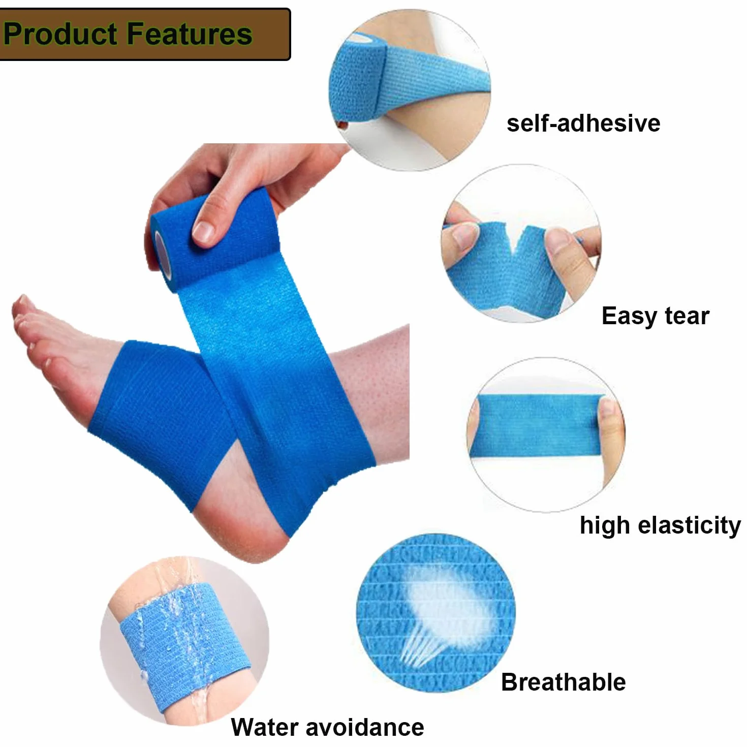 ANAMPION Bandage Autoadhésif 5cm x 4.5m Bande Cohesive pour Humains Animaux Chevilles Sports Noir 12 Rouleaux