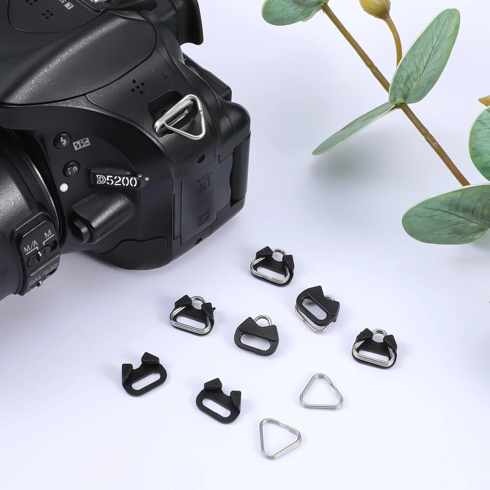 Yuanchu 6 pièces Anneaux divisés en triangle en acier inoxydable, compatible avec l'adaptateur de sangle pour appareil photo, anneau à ergot avec bague en plastique pour sangle d'épaule pour appareil