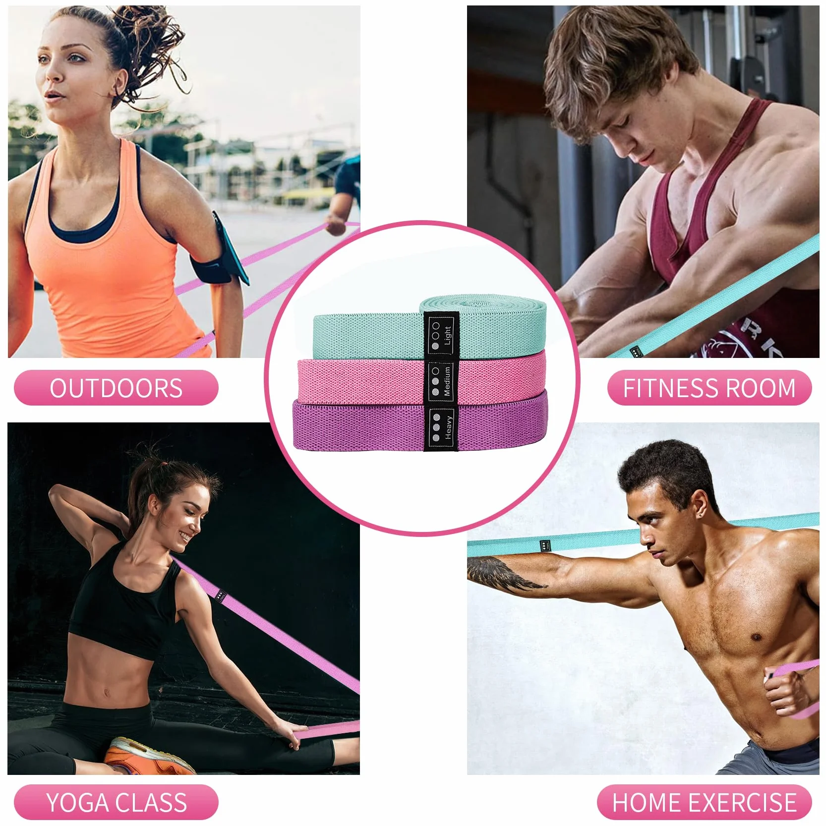 CEILIWEN Lot de 3 Bande de Résistance Fitness en Tissu avec 3 Niveaux de Force