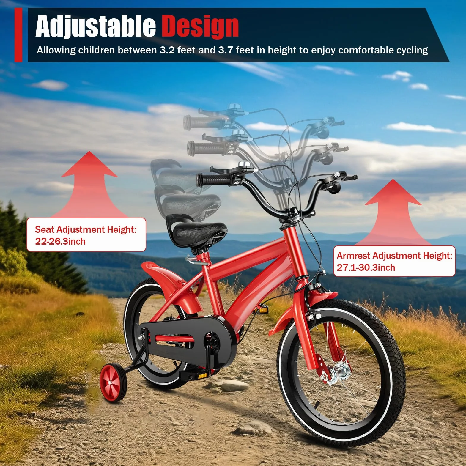 Vélo enfant 14 pouces roues stabilisatrices double freinage réglable hauteur 3 ans