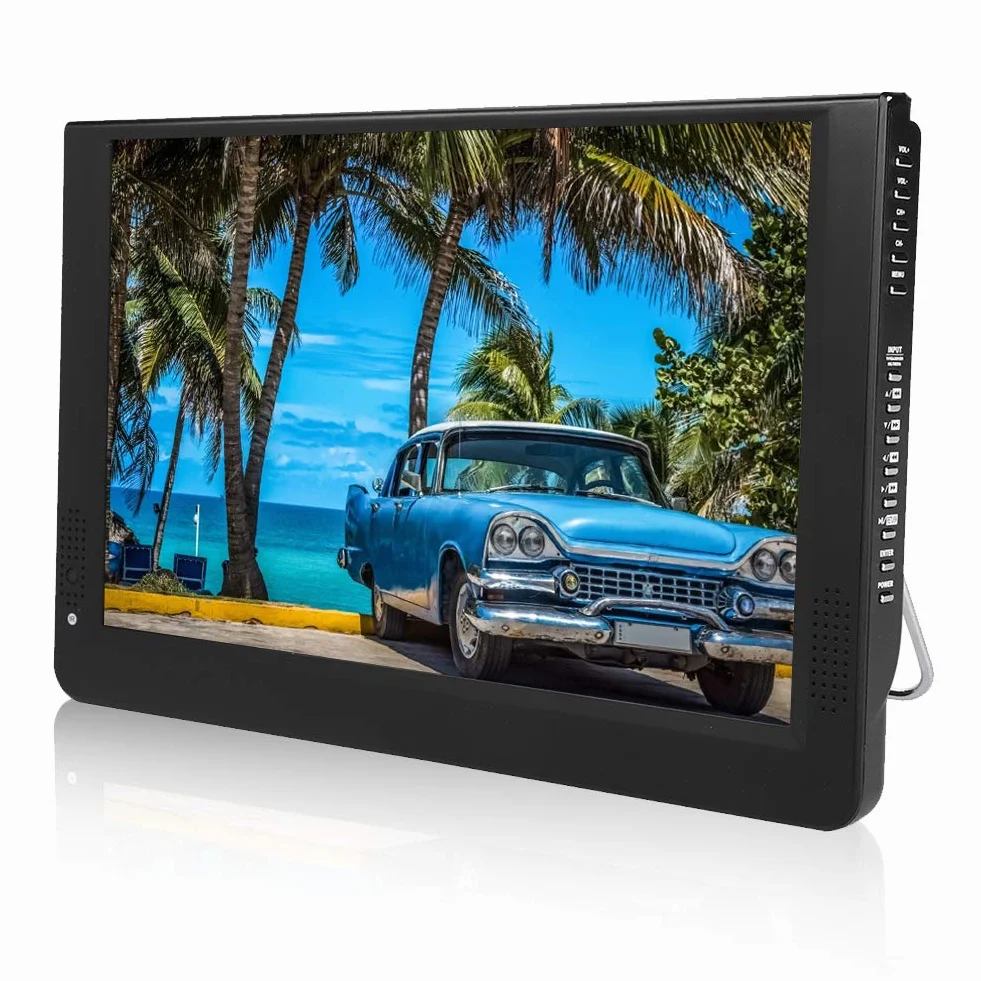TV Portable 12 Pouces, Télévision Numérique T/T2 1080P 16: 9 avec 2 Haut-Parleurs pour Chambre à Coucher,Cuisine,Caravane,Voiture-Support Antenne/VGA/AV/Casque/HDMI/USB,Carte SD/MMC