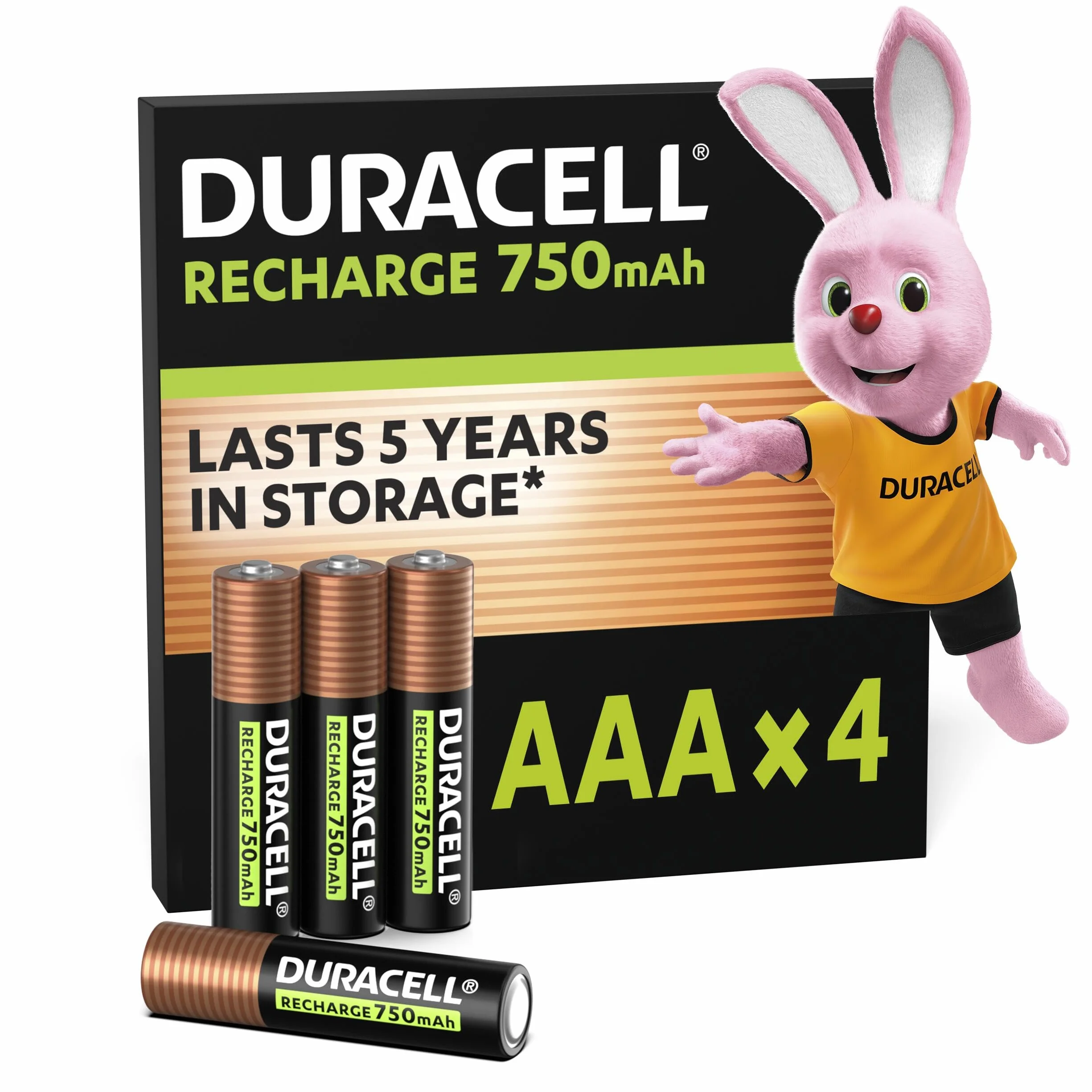 Duracell Piles AAA Rechargeables 750 mAh NiMH Lot de 4 1000 Recharges Pré-chargées