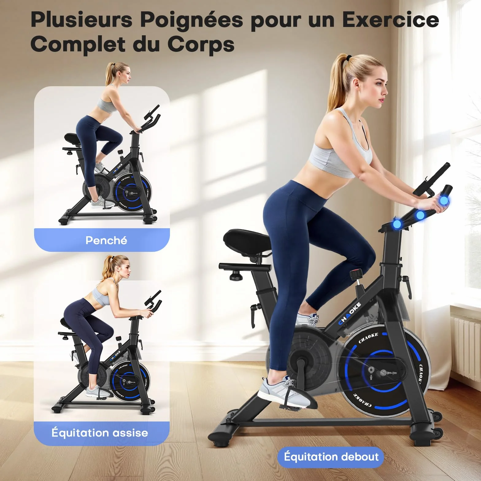 CHAOKE Vélo d'appartement Silencieux Résistance Magnétique Réglable App écran LCD Capacité 150KG