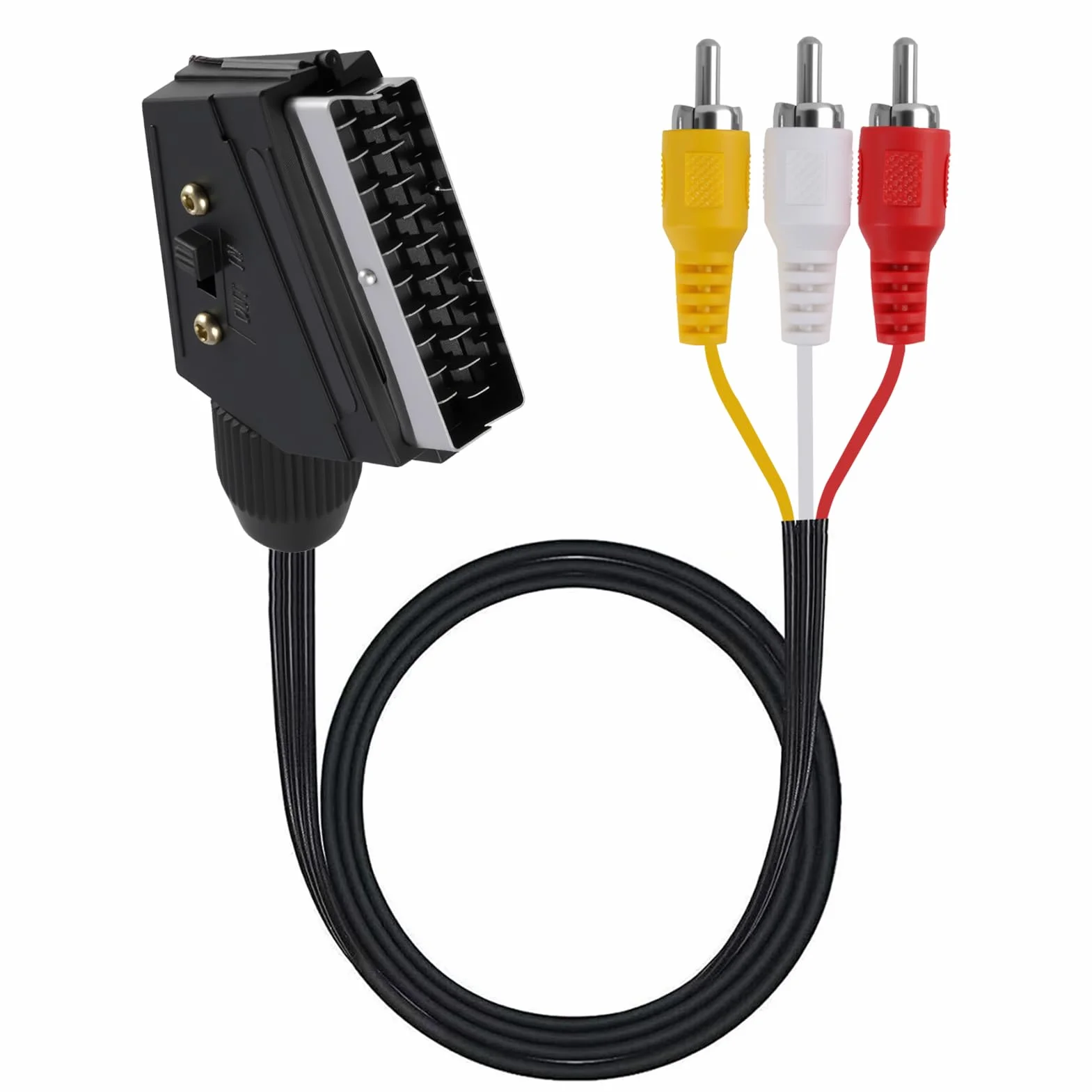 Câble Péritel vers 3RCA Mâles de 1,5m, Câble Adaptateur Péritel Audio Vidéo Convertisseur pour TV, DVD, Magnétoscope, Système Home Cinéma, Transmission unidirectionnelle
