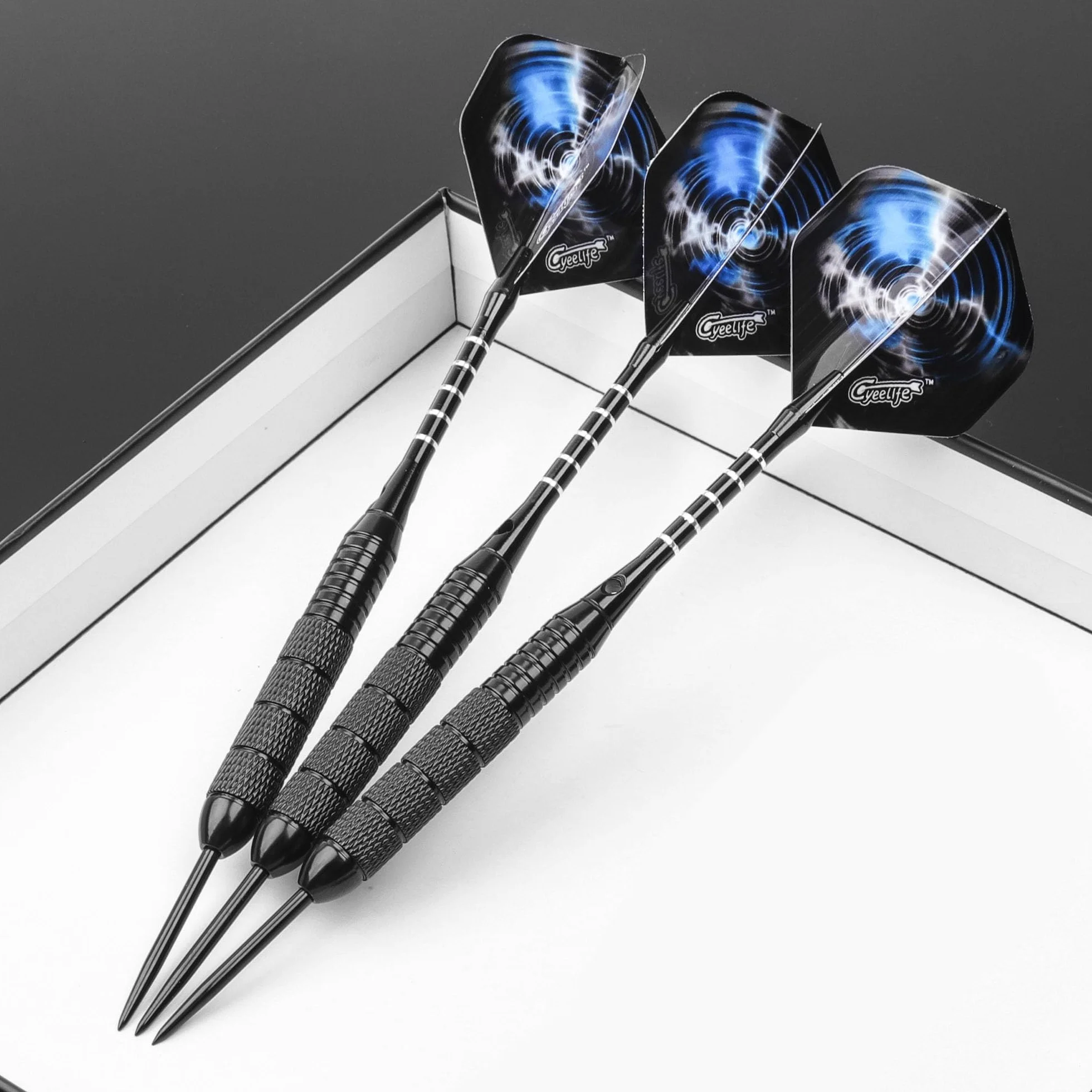 CyeeLife Lot de 12 fléchettes en acier 22 g avec pointe métal et 24 ailettes