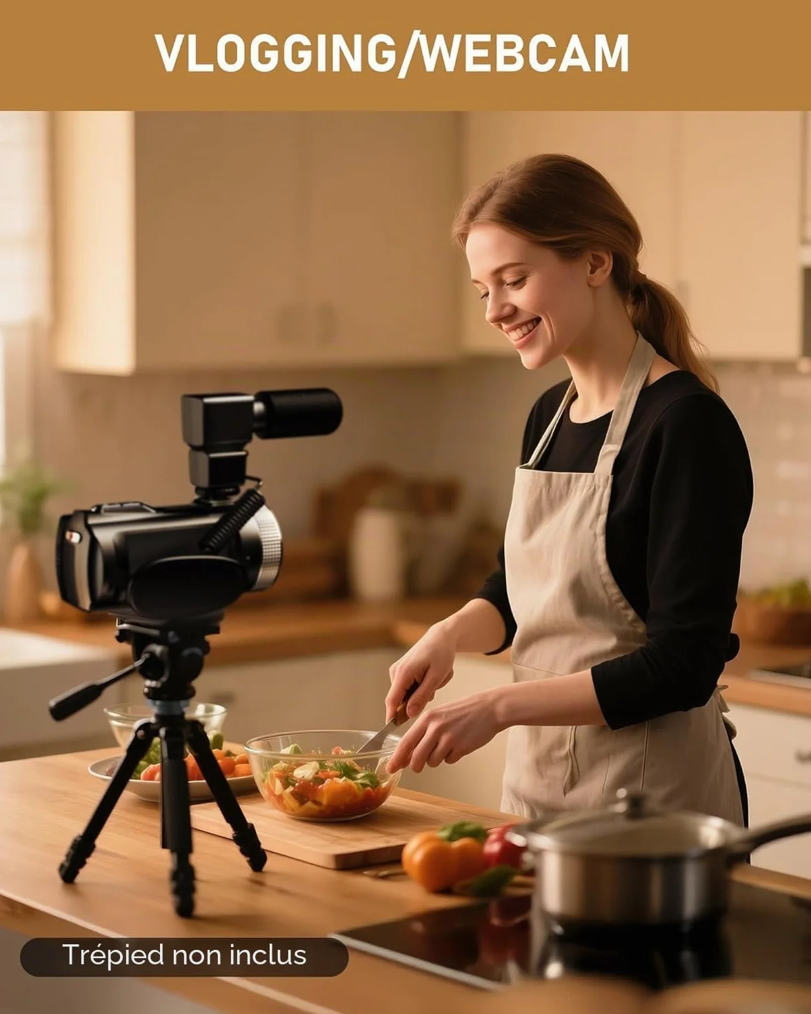 Caméscope 4K 48MP Vision Nocturne IR Zoom Numérique 18X Écran Tactile 3,0 Pouces Rotation 270° Caméra Vlogging avec Télécommande Mic Carte 32 Go 2 Piles