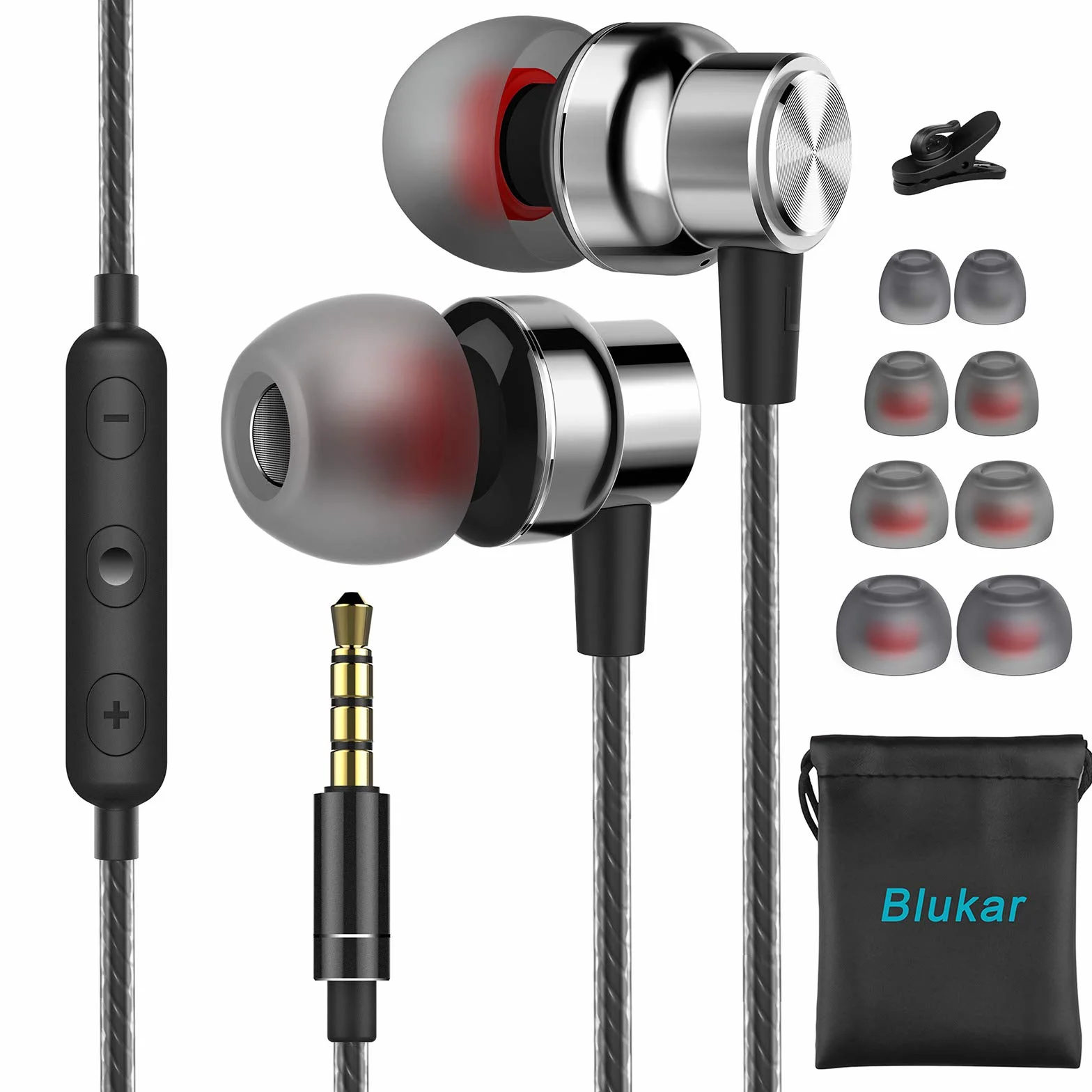 Blukar Écouteurs Intra-Auriculaires avec Microphone et câble Confortable réduction du Bruit Son stéréo contrôle du Volume pour Galaxy et Tous Les appareils de Casque de 3,5