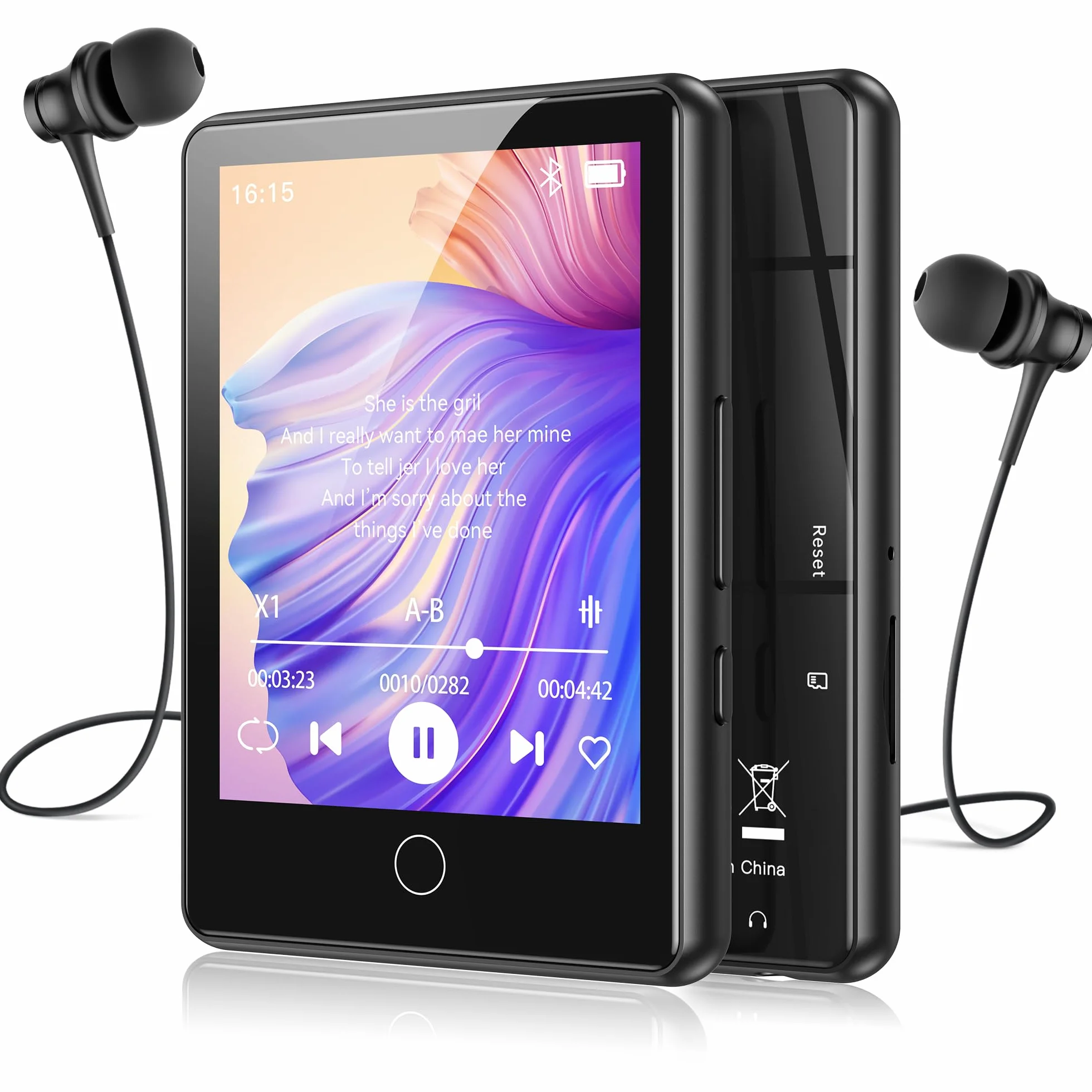 AGPTEK Lecteur MP3 Bluetooth 5.3 64Go, Baladeur Numérique 2.8" Écran Tactile HiFi Sport avec Haut-Parleur Radio FM Enregistreur