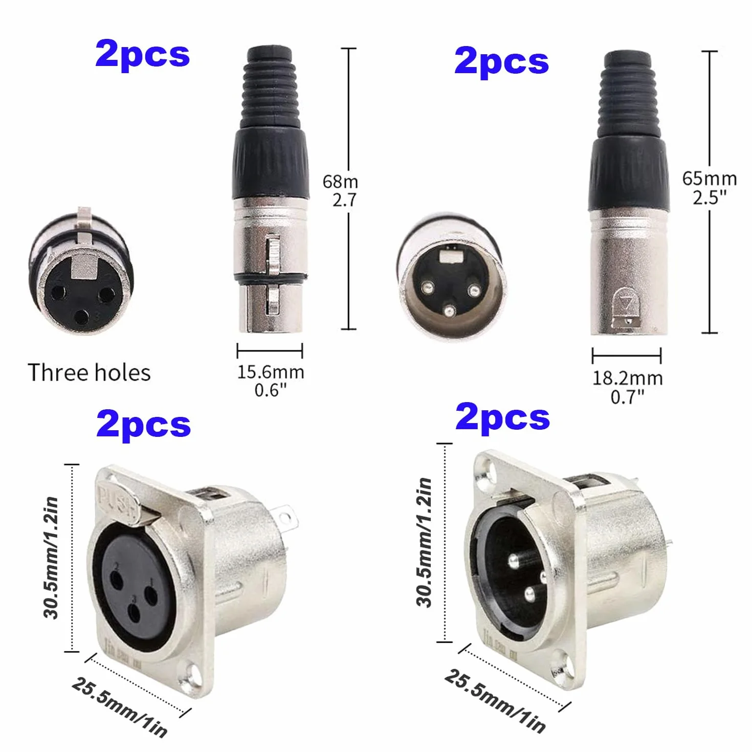 RUNCCI-YUN Connecteur XLR 3 broches mâle/femelle, fiche de câble microphone, prise audio pour montage sur panneau