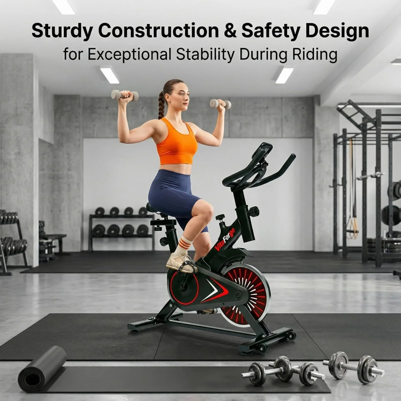 Exercise Bike, Quiet Indoor Fitness Bike with Adjustable Magnetic Resistance, Black/Red