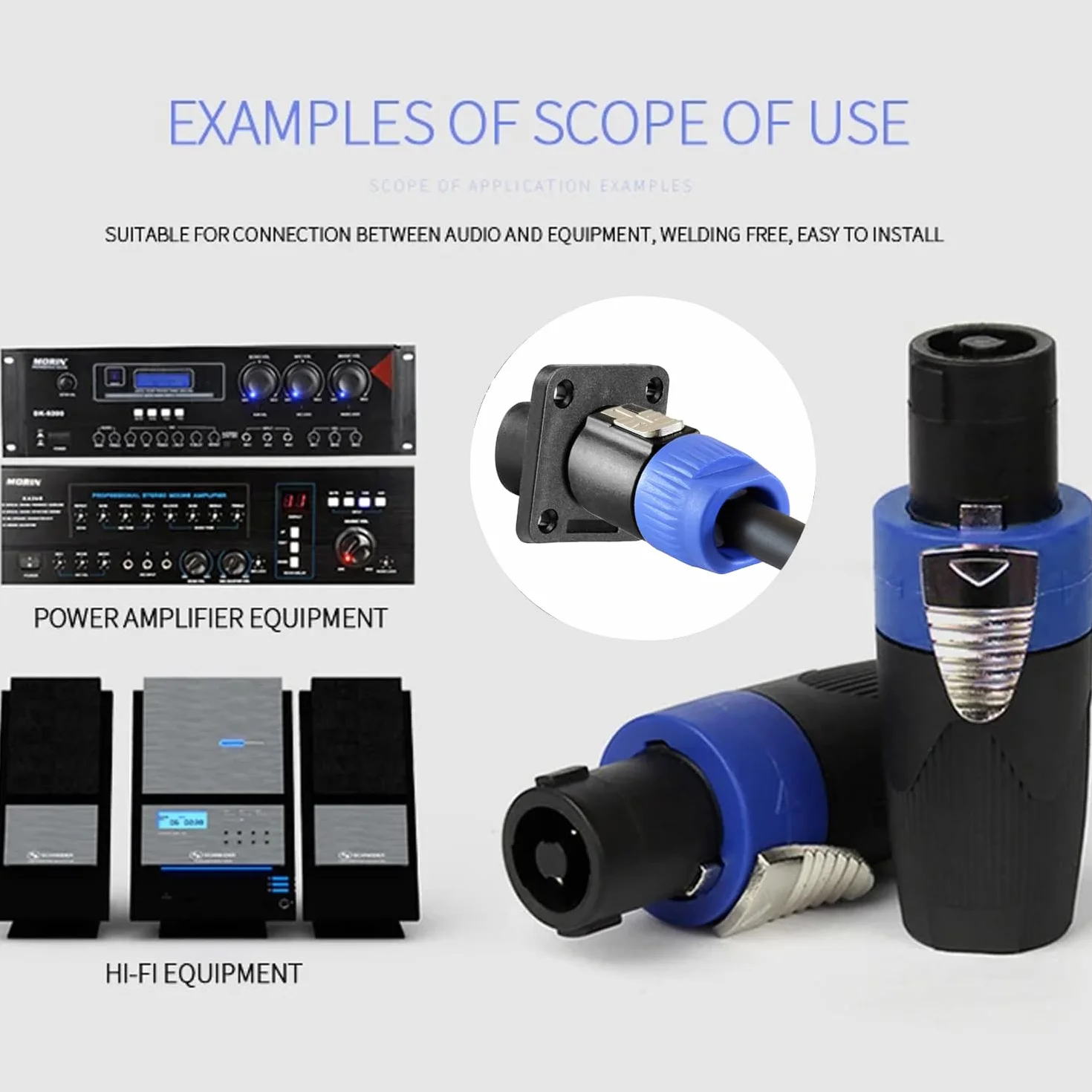 Greluma 4 Set Kit de connecteurs Speakon, fiches de haut-parleur 4 broches à verrouillage rotatif et prises de montage sur panneau de châssis, compatibles NL4FC, NL4FX, NL4MPR